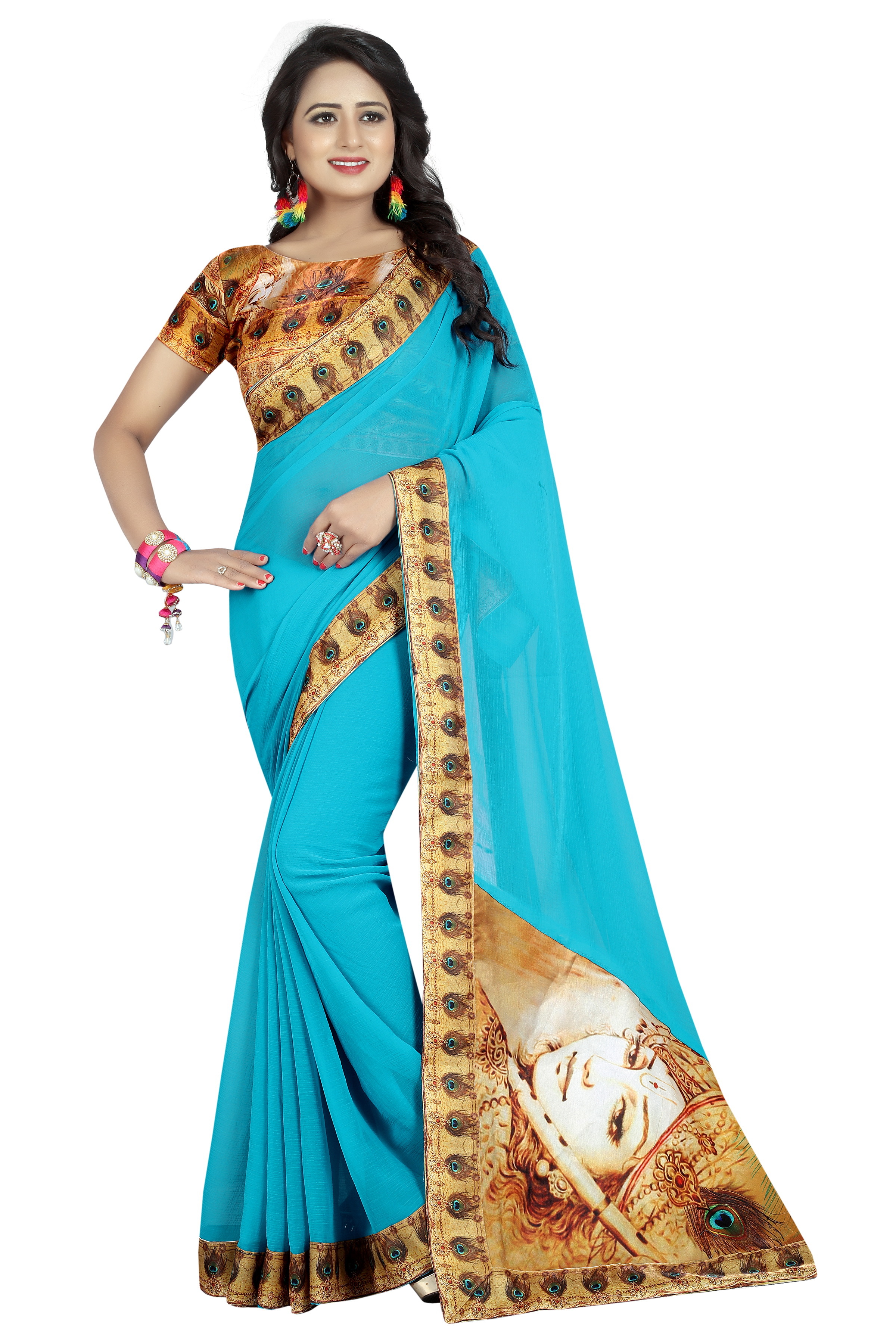 Chiffon Printed Saree - Chiffon Silk, Length: 5.5 Mtr, Blouse Length: 0.8 Mtr | Colors: Red, Yellow, Blue, Green, Black, Art Silk, Printed Pattern