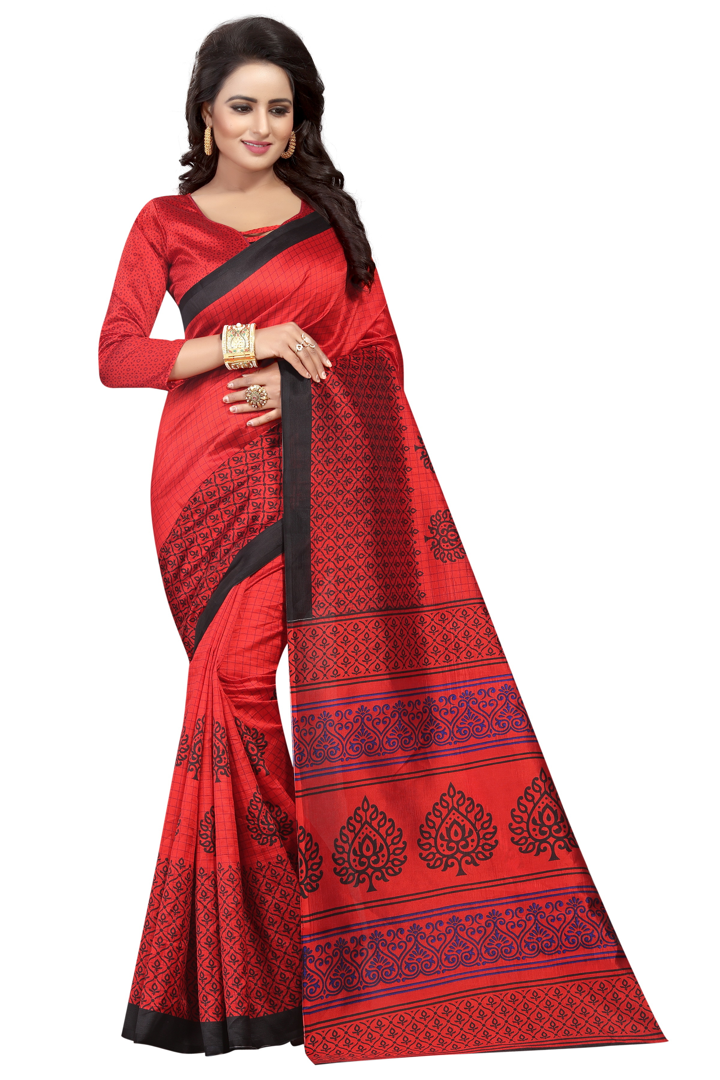 Mysore Silk Print Saree - Art Silk, 5.5 Mtr Length, 0.8 Mtr Blouse | Color: Yellow, Green, Blue, Red, Pink, Pattern: Printed