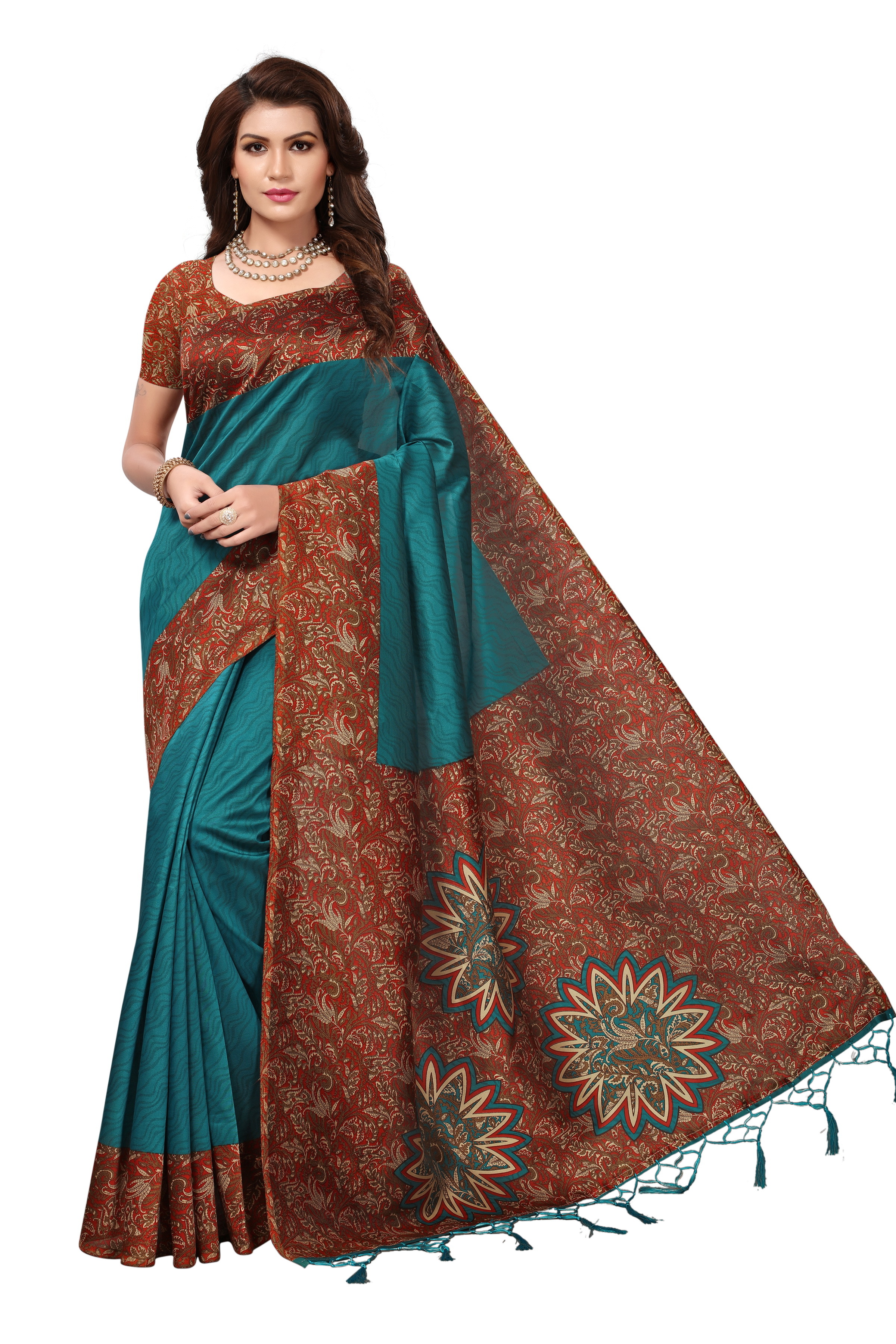 Mysore Silk Saree - 5.5 Mtr Length, 0.8 Mtr Blouse, Art Silk | Printed Pattern, Available In Yellow, Green, Blue, Red, Pink
