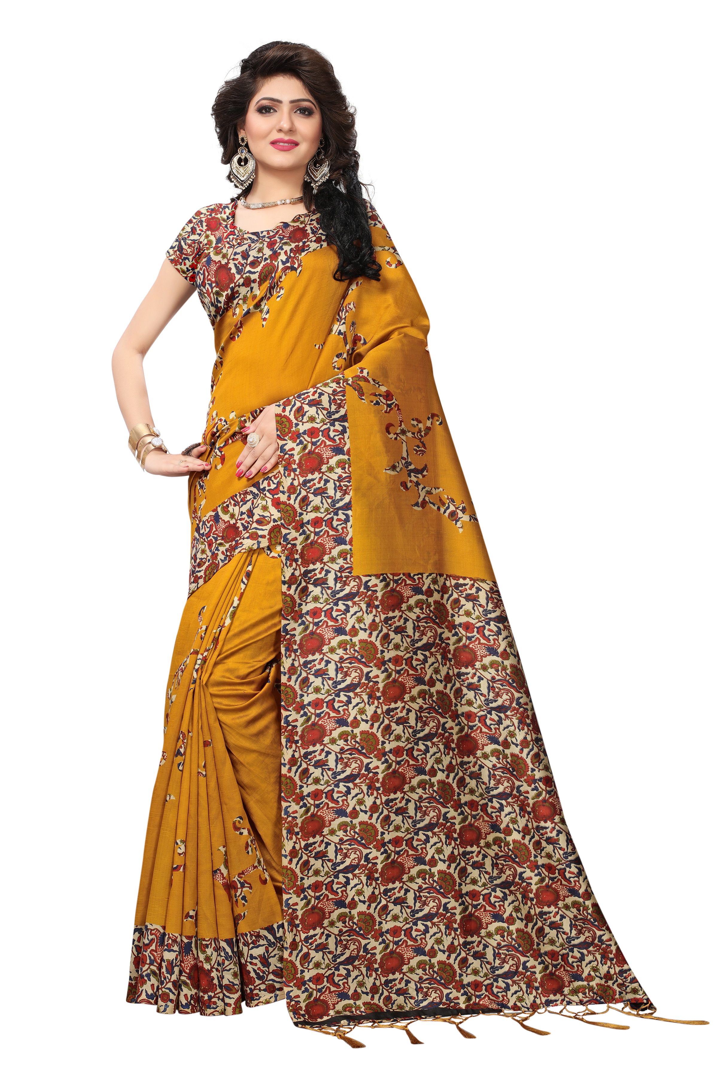 Mysore Silk Saree - 5.5 Mtr Length, 0.8 Mtr Blouse, Art Silk | Printed Pattern, Available In Yellow, Green, Blue, Red, Pink