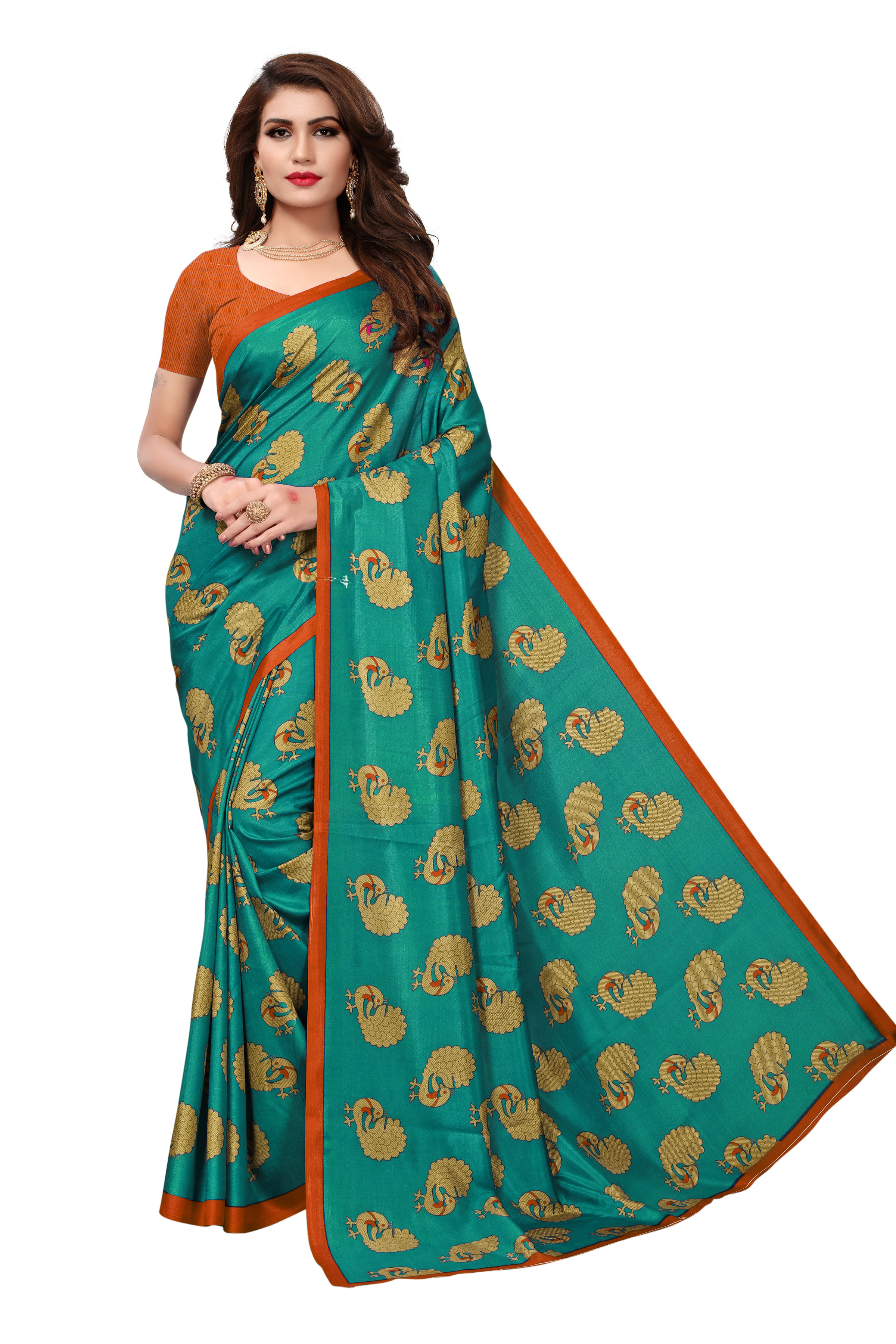 Fancy Maalgudi Silk Saree - 5.5 Mtr Length, 0.8 Mtr Blouse | Art Silk, Printed Design, Available In Yellow, Green, Blue, Red, Pink