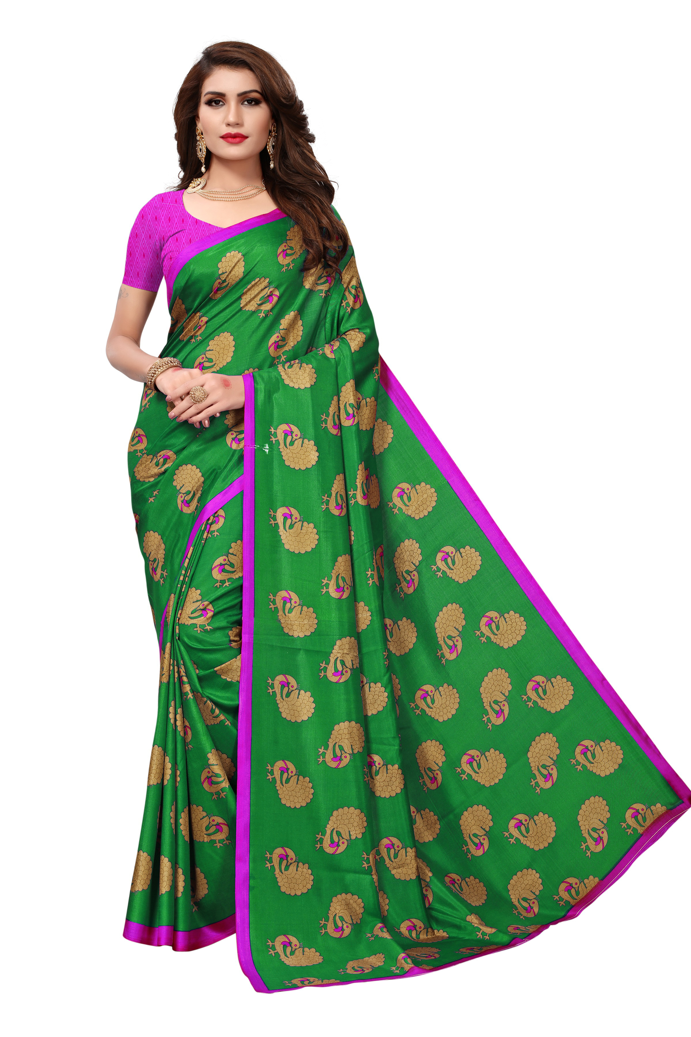 Fancy Maalgudi Silk Saree - 5.5 Mtr Length, 0.8 Mtr Blouse | Art Silk, Printed Design, Available In Yellow, Green, Blue, Red, Pink