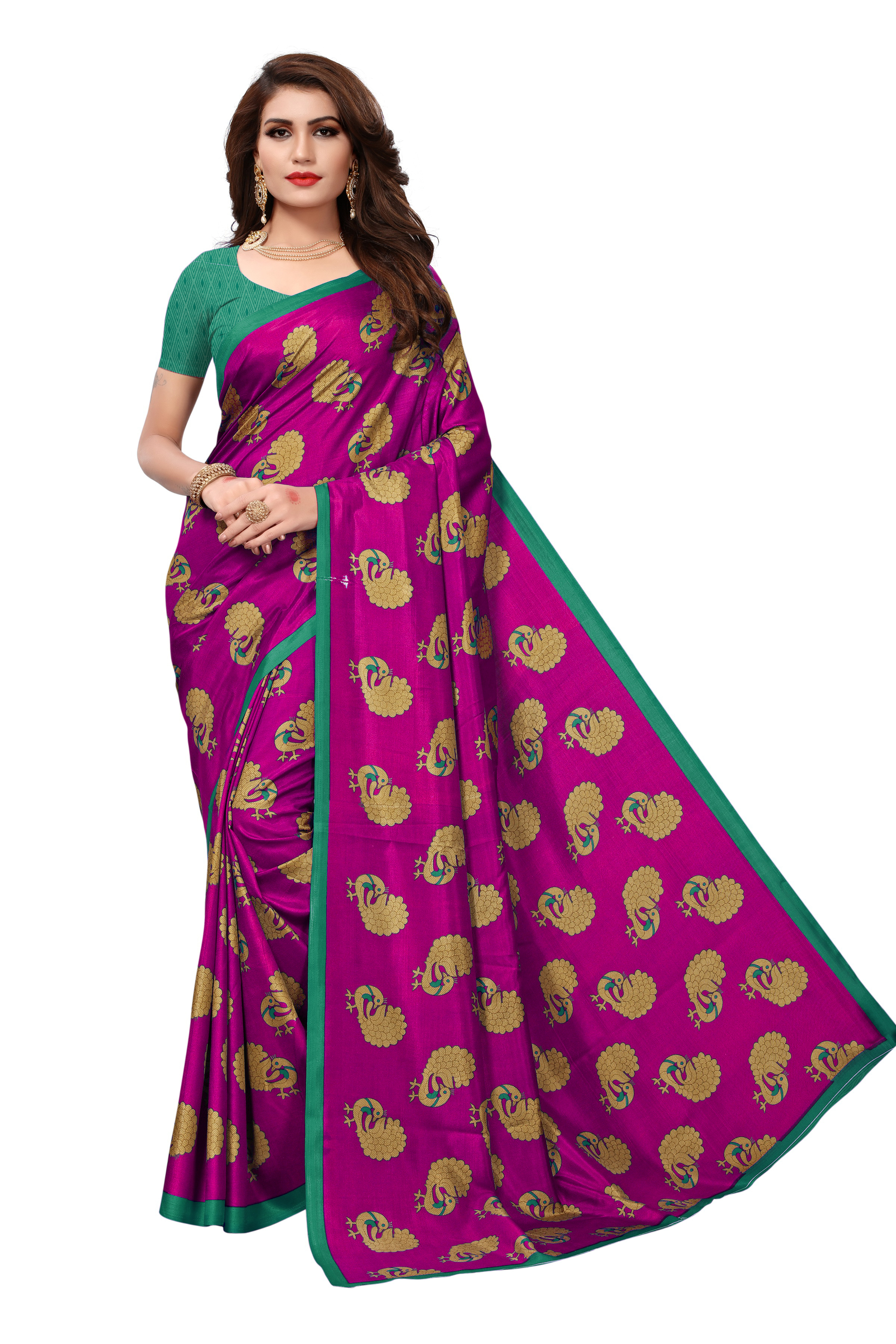 Fancy Maalgudi Silk Saree - 5.5 Mtr Length, 0.8 Mtr Blouse | Art Silk, Printed Design, Available In Yellow, Green, Blue, Red, Pink