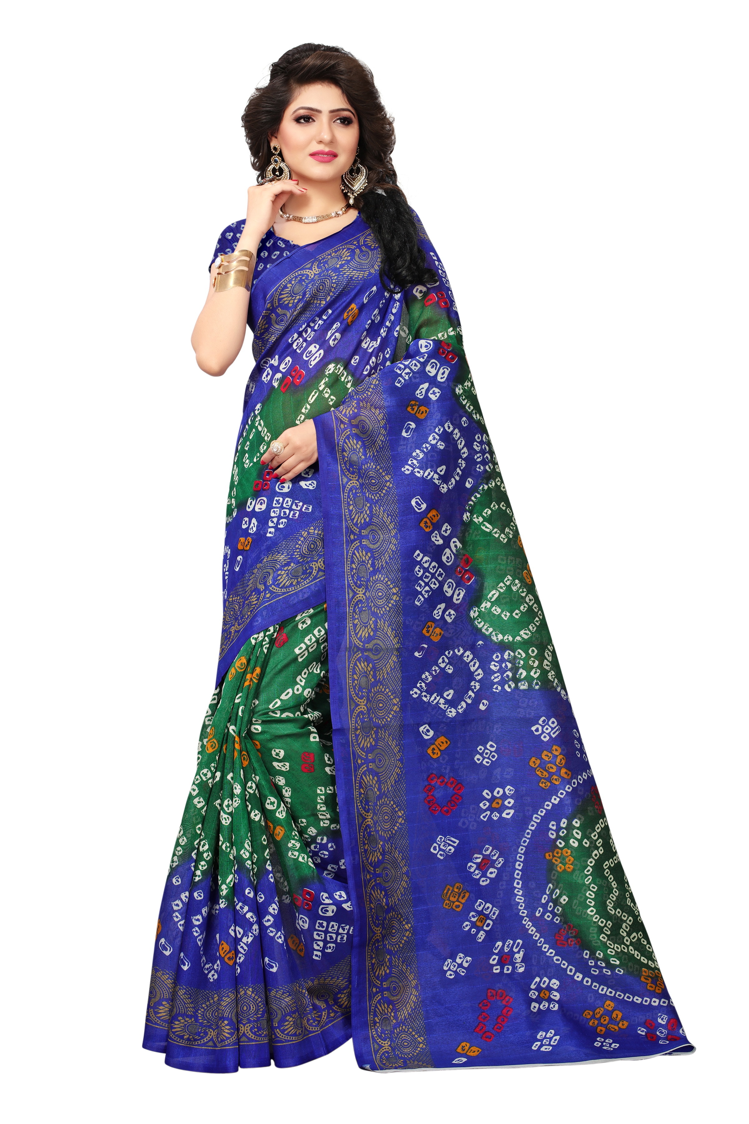 Bhagalpuri Fancy Designer Sarees - Bhagalpuri Silk 5.5 Mtr Length 0.8 Mtr Blouse | Printed Patterns Available In Yellow Green Blue Red Pink