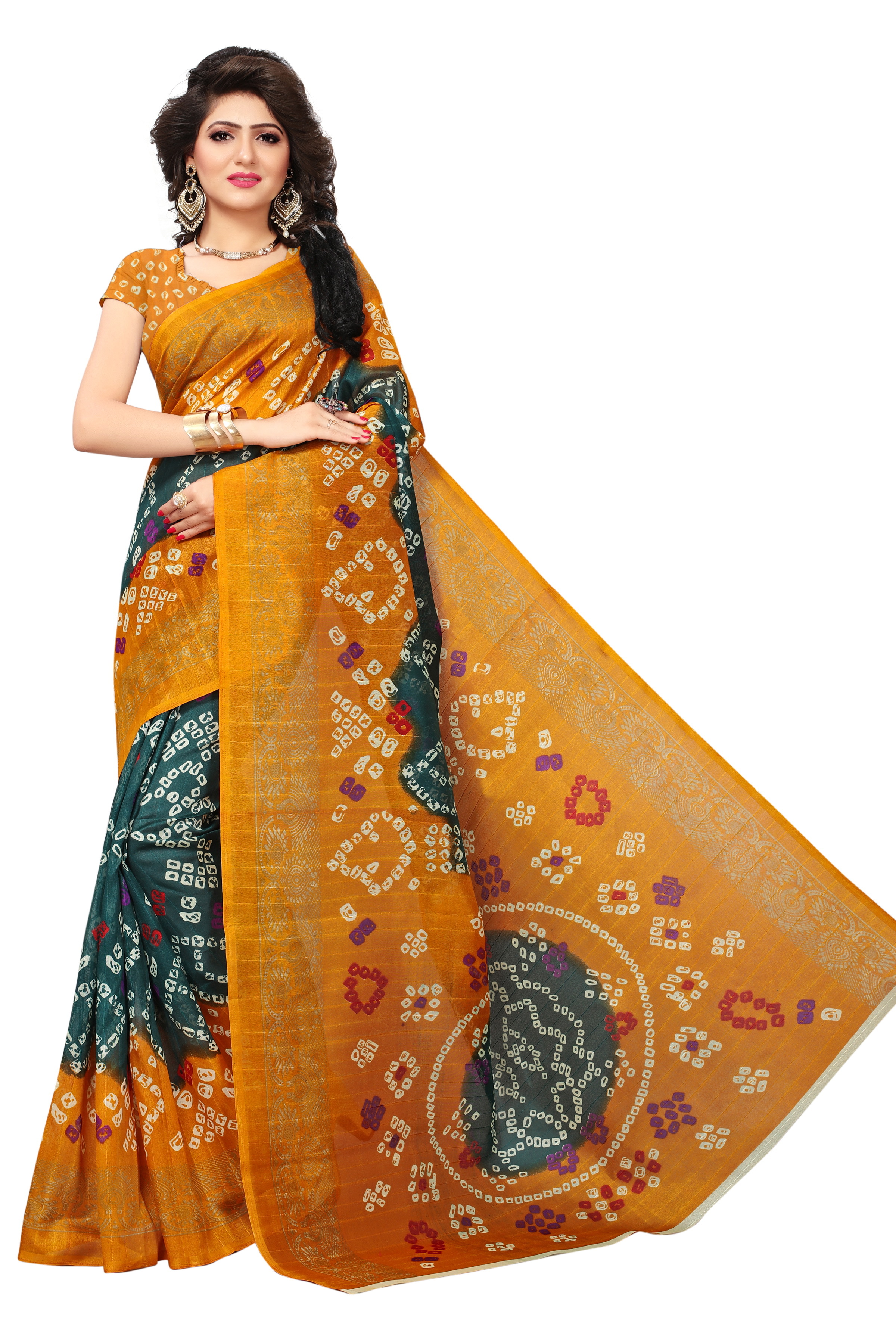 Bhagalpuri Fancy Designer Sarees - Bhagalpuri Silk 5.5 Mtr Length 0.8 Mtr Blouse | Printed Patterns Available In Yellow Green Blue Red Pink