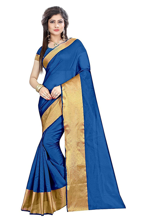 Cotton Silk Saree - Length 5.5 Mtr Blouse Length 0.8 Mtr | Colors: Orange Black Blue Red Purple Material: Cotton Silk Pattern: Plain