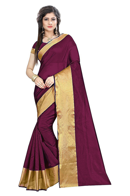 Cotton Silk Saree - Length 5.5 Mtr Blouse Length 0.8 Mtr | Colors: Orange Black Blue Red Purple Material: Cotton Silk Pattern: Plain