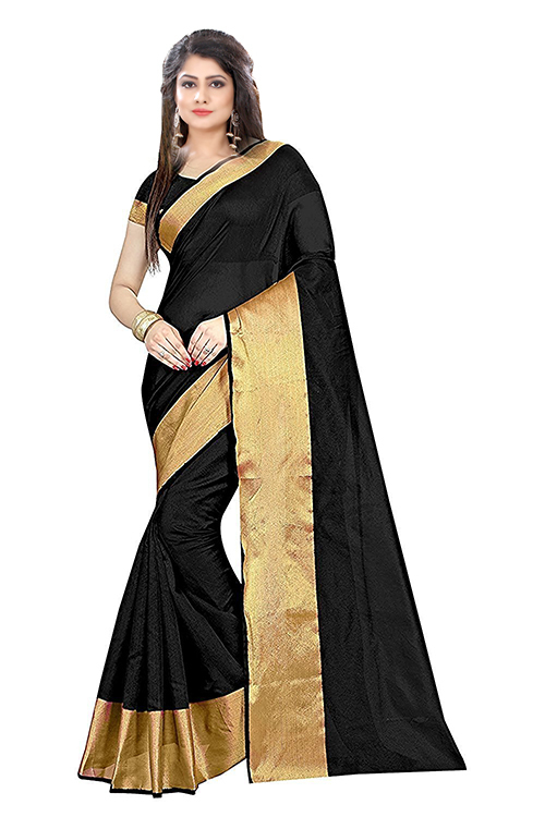 Cotton Silk Saree - Length 5.5 Mtr Blouse Length 0.8 Mtr | Colors: Orange Black Blue Red Purple Material: Cotton Silk Pattern: Plain