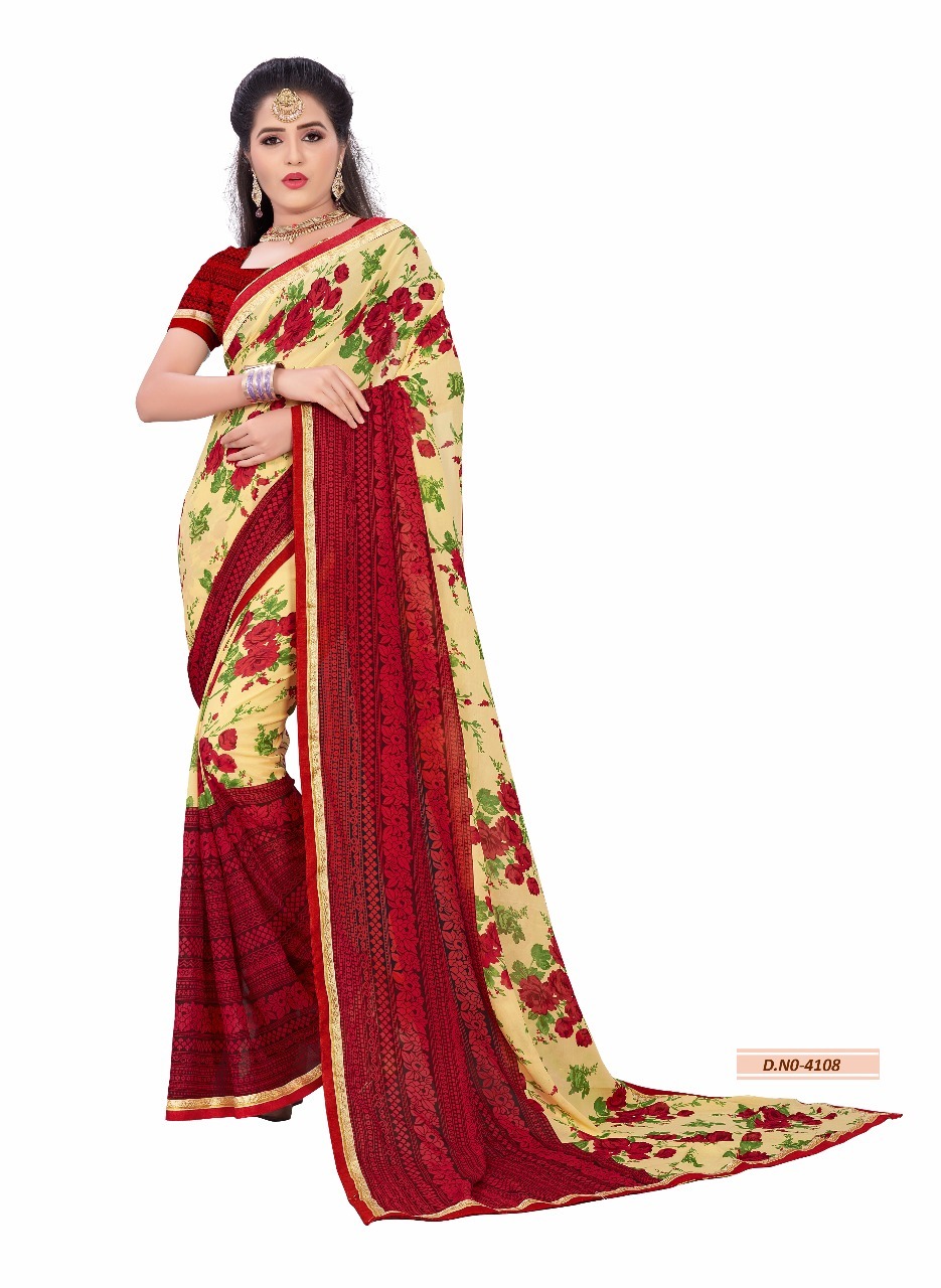 Georgette Saree - 5.5 Mtr Length, 0.8 Mtr Blouse | Black, Blue, Green, Red, Yellow, Lace Closure, Printed Pattern, Georgette Silk Material