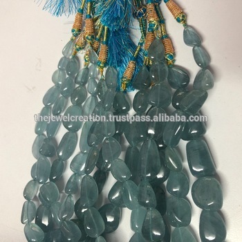 स्टोन नेचुरल रेयर मिल्की ब्लू एक्वामरीन स्मूथ टम्बल नगेट्स बीड