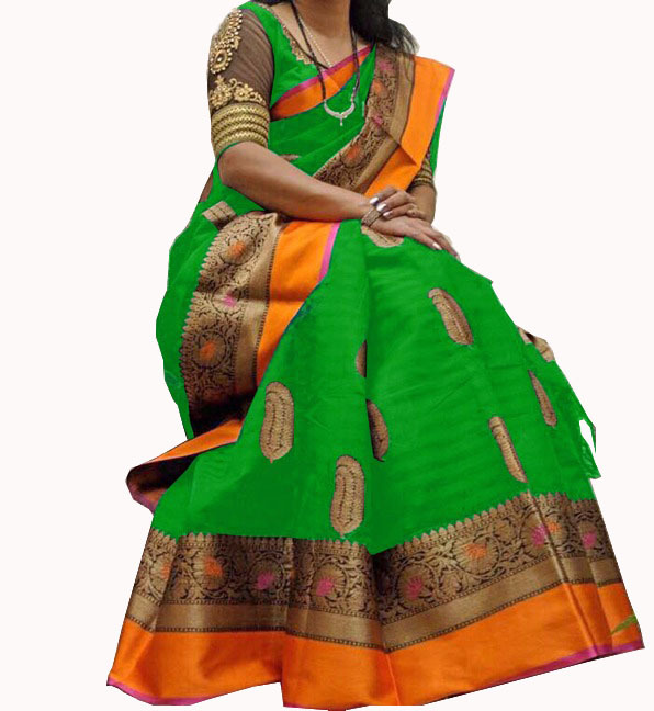 Bhagalpuri Silk - 5.5 Mtr Saree With 0.8 Mtr Blouse | Printed Cotton Silk In Vibrant Yellow, Green, Blue, Red, Pink Shades