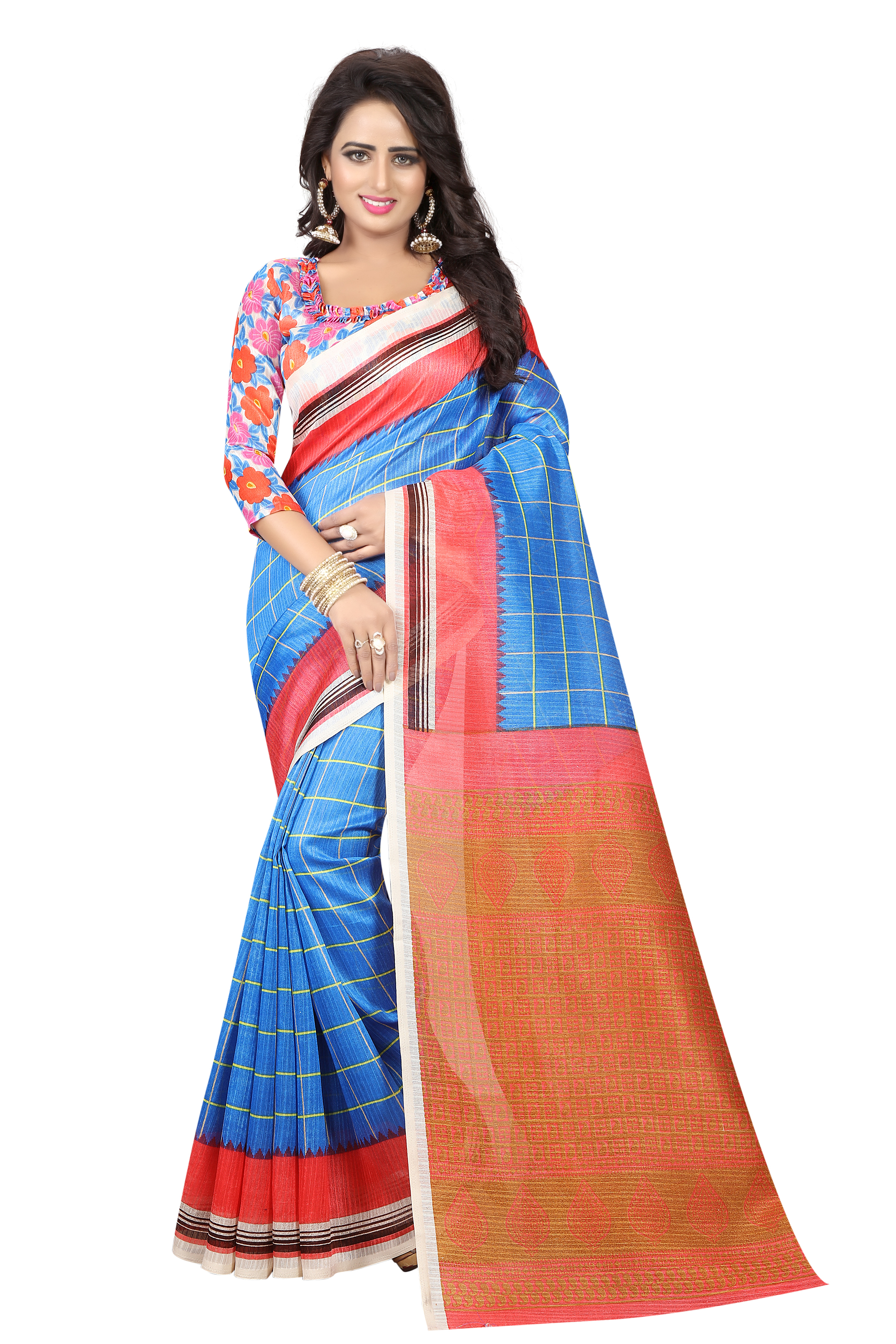 Beautiful Printed Bhagalpuri Sarees - Bhagalpuri Silk, Length: 5.5 Mtr, Blouse Length: 0.8 Mtr | Colors: Blue, Pink, Yellow, Fabric Type: Art Silk, Cotton Silk, Pattern: Printed, Seasons: Rainy, Spring, Summer, Winter