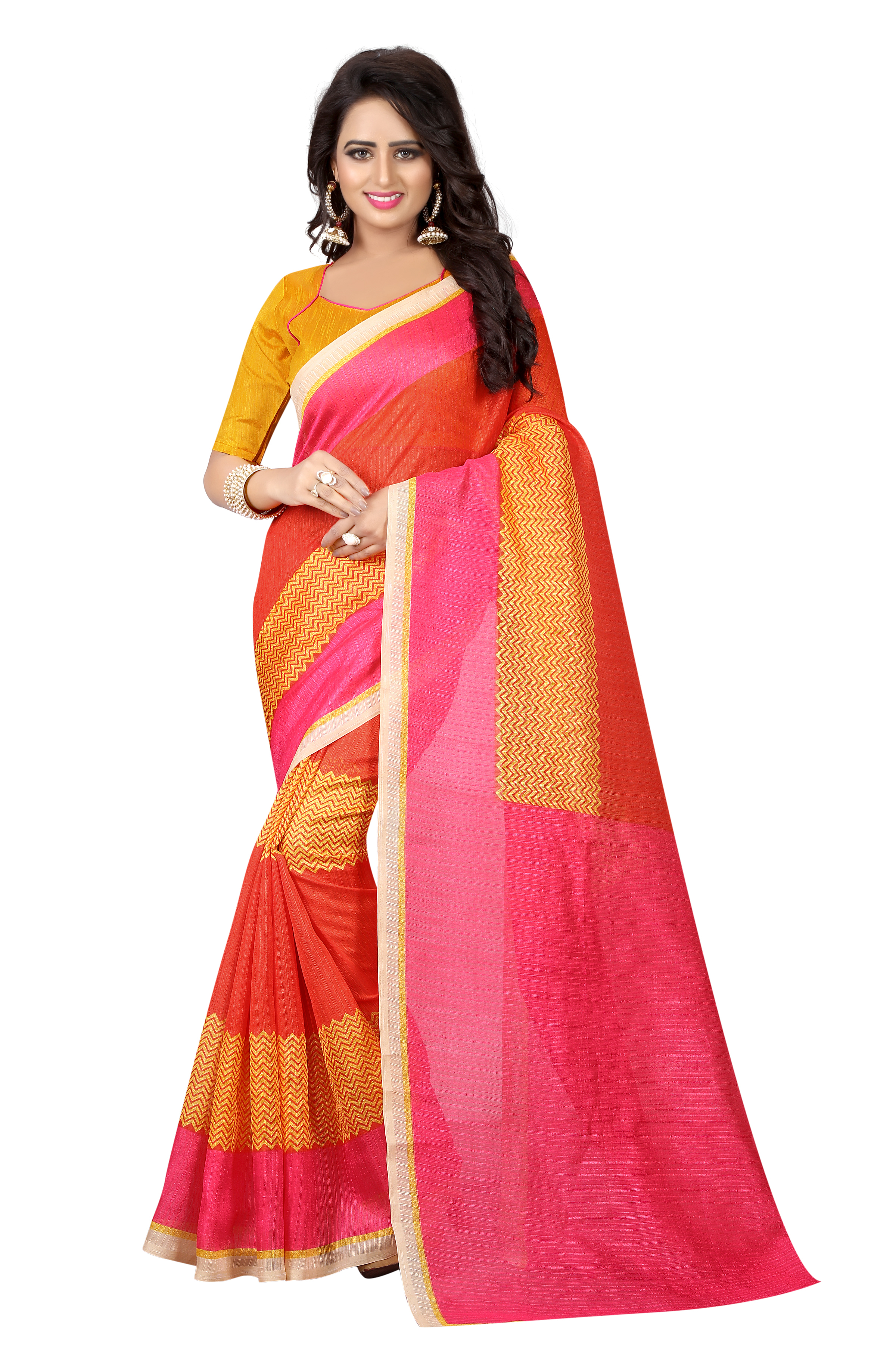 Beautiful Printed Bhagalpuri Sarees - Bhagalpuri Silk, Length: 5.5 Mtr, Blouse Length: 0.8 Mtr | Colors: Blue, Pink, Yellow, Fabric Type: Art Silk, Cotton Silk, Pattern: Printed, Seasons: Rainy, Spring, Summer, Winter