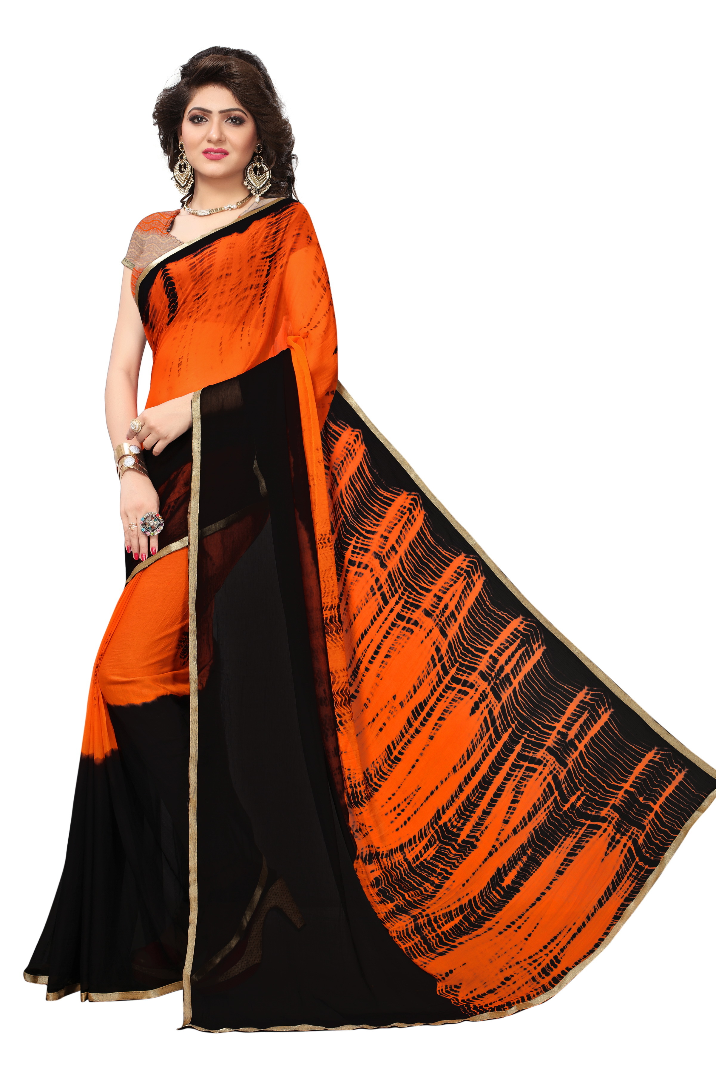 Chiffon Printed Sarees - Chiffon Silk, 5.5 Mtr Length, 0.8 Mtr Blouse | Features Sky Blue, Lemon, Shibori, Sprinkle Red, Art Silk Material