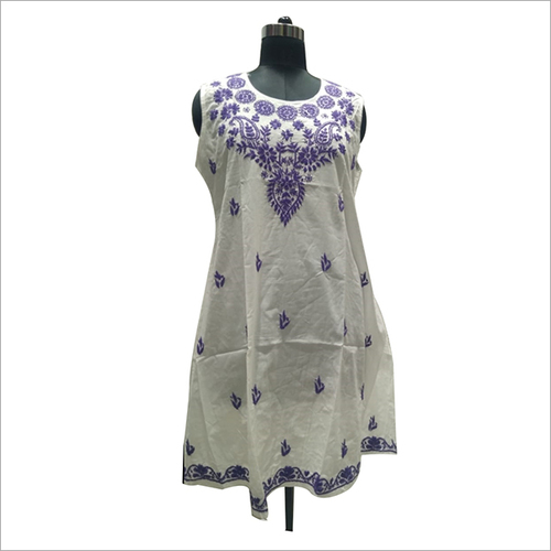 White And Purple Ladies Cotton Kurti