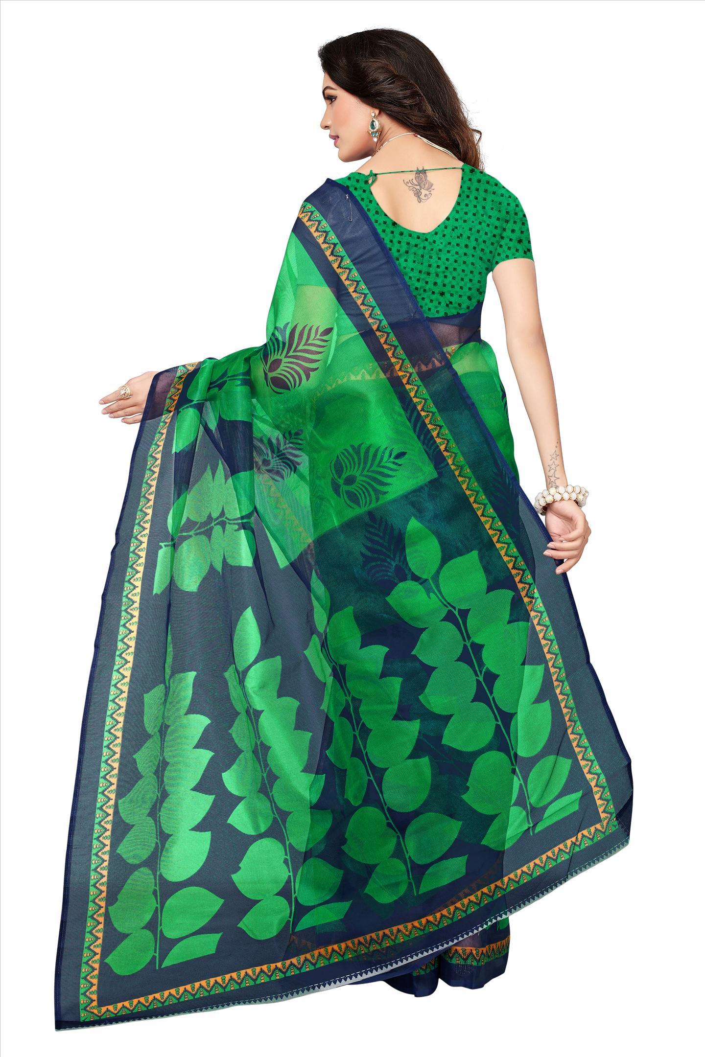 Printed Silk Saree - 5.5 Mtr Length, 0.8 Mtr Blouse | Art Silk Material, Vibrant Printed Patterns In Red, Yellow, Brown, Orange, Green