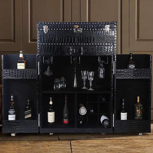 Antique Bar Leather Cabinet