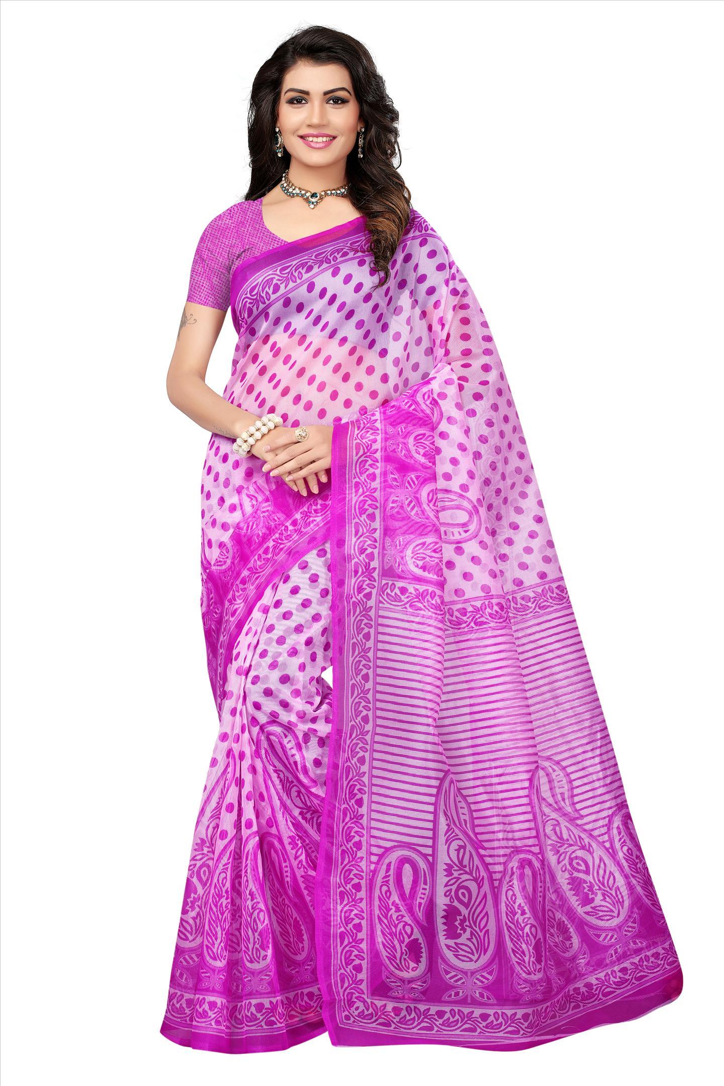 New Fancy Kota Doria Saree - Cotton Art Silk, 5.5 Mtr Length, Red, Yellow, Brown, Orange, Green, Printed Pattern | Stunning Design, Comfortable Wear