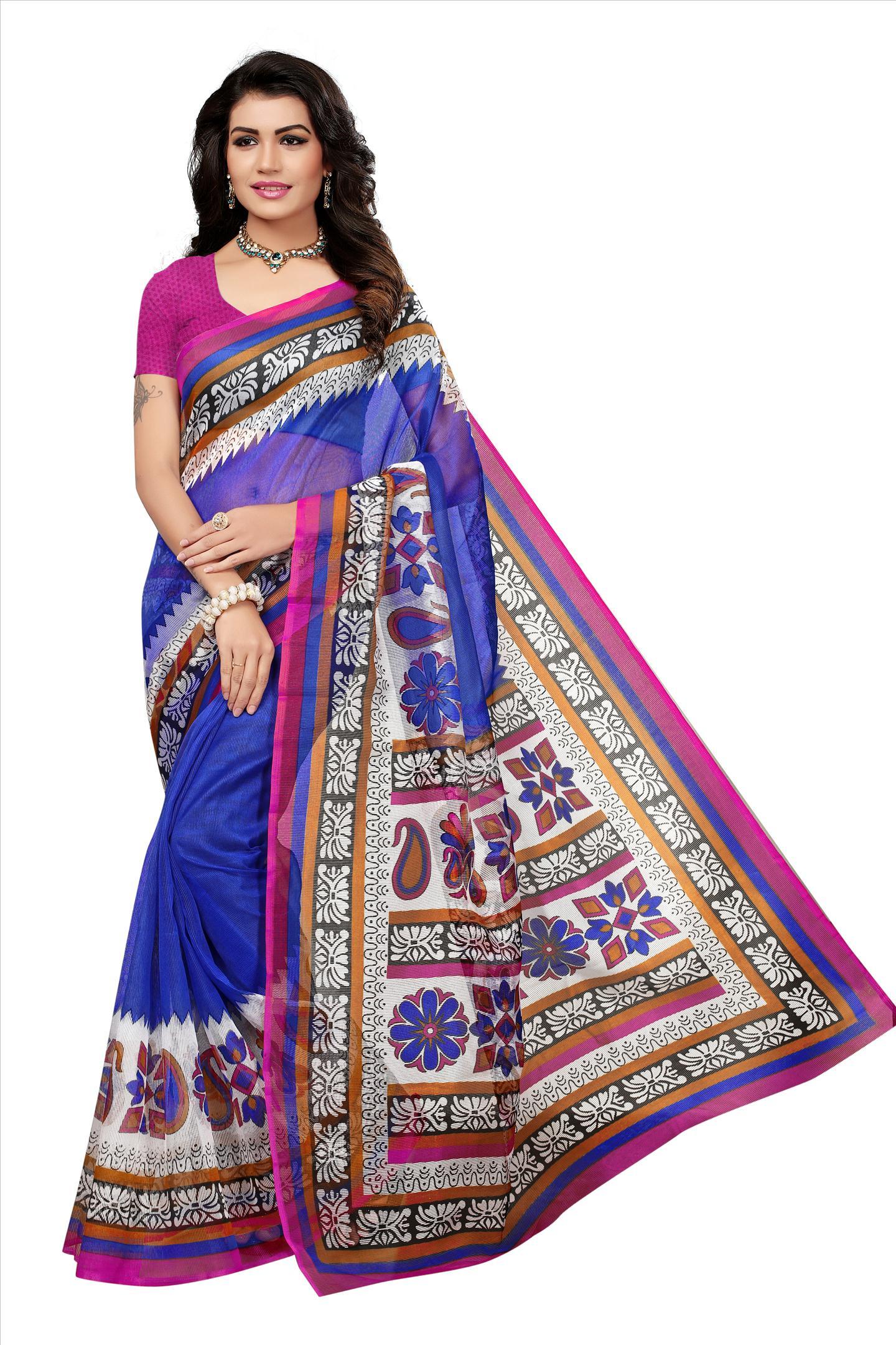 New Fancy Kota Doria Saree - Cotton Art Silk, 5.5 Mtr Length, Red, Yellow, Brown, Orange, Green, Printed Pattern | Stunning Design, Comfortable Wear