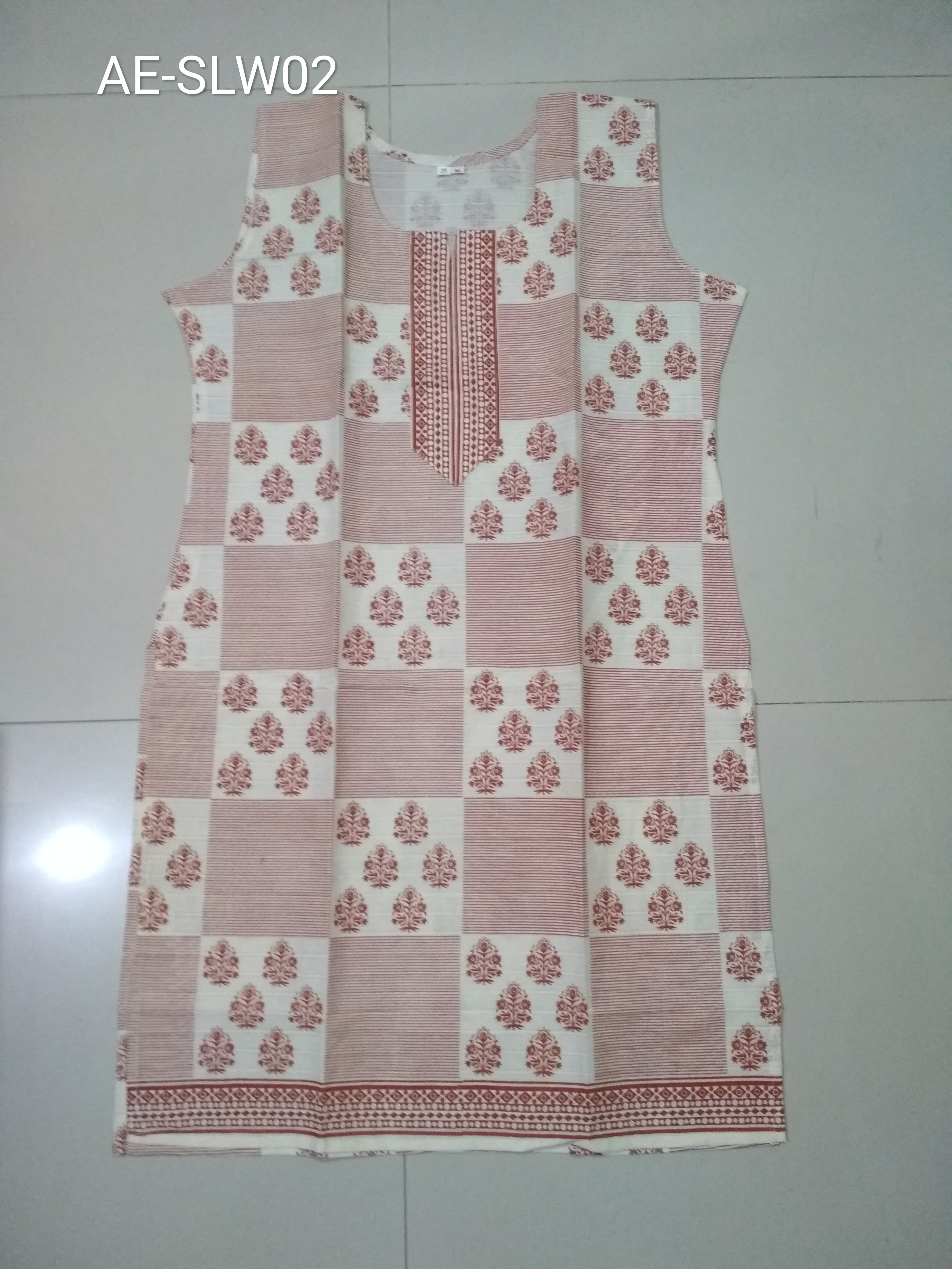 South Cotton (Handloom) Half Kurtis 36" Length - Cotton, Bust Size 40-44 Inch, Sleeveless, Printed Pattern, Breathable & Washable, Available In L, Xl, Xxl