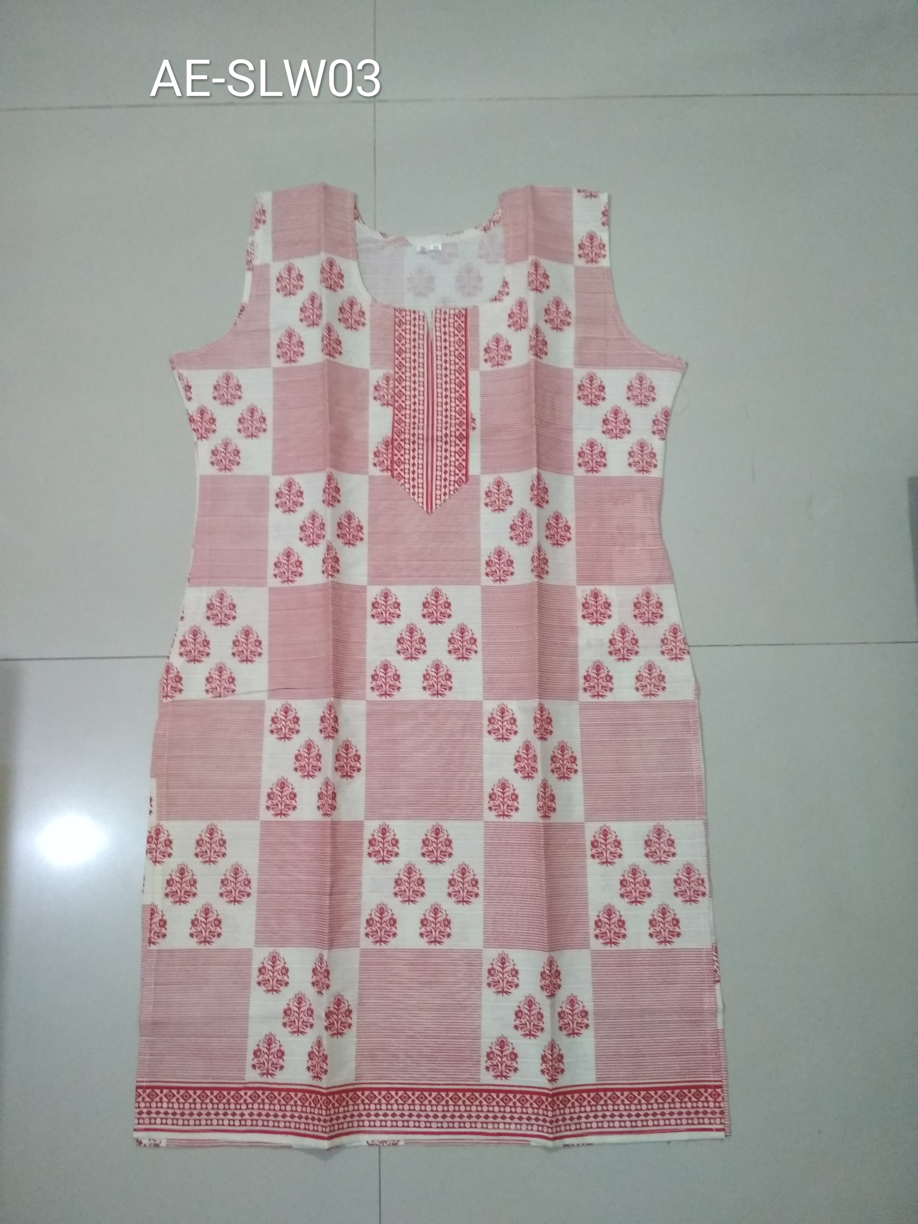 South Cotton (Handloom) Half Kurtis 36" Length - Cotton, Bust Size 40-44 Inch, Sleeveless, Printed Pattern, Breathable & Washable, Available In L, Xl, Xxl