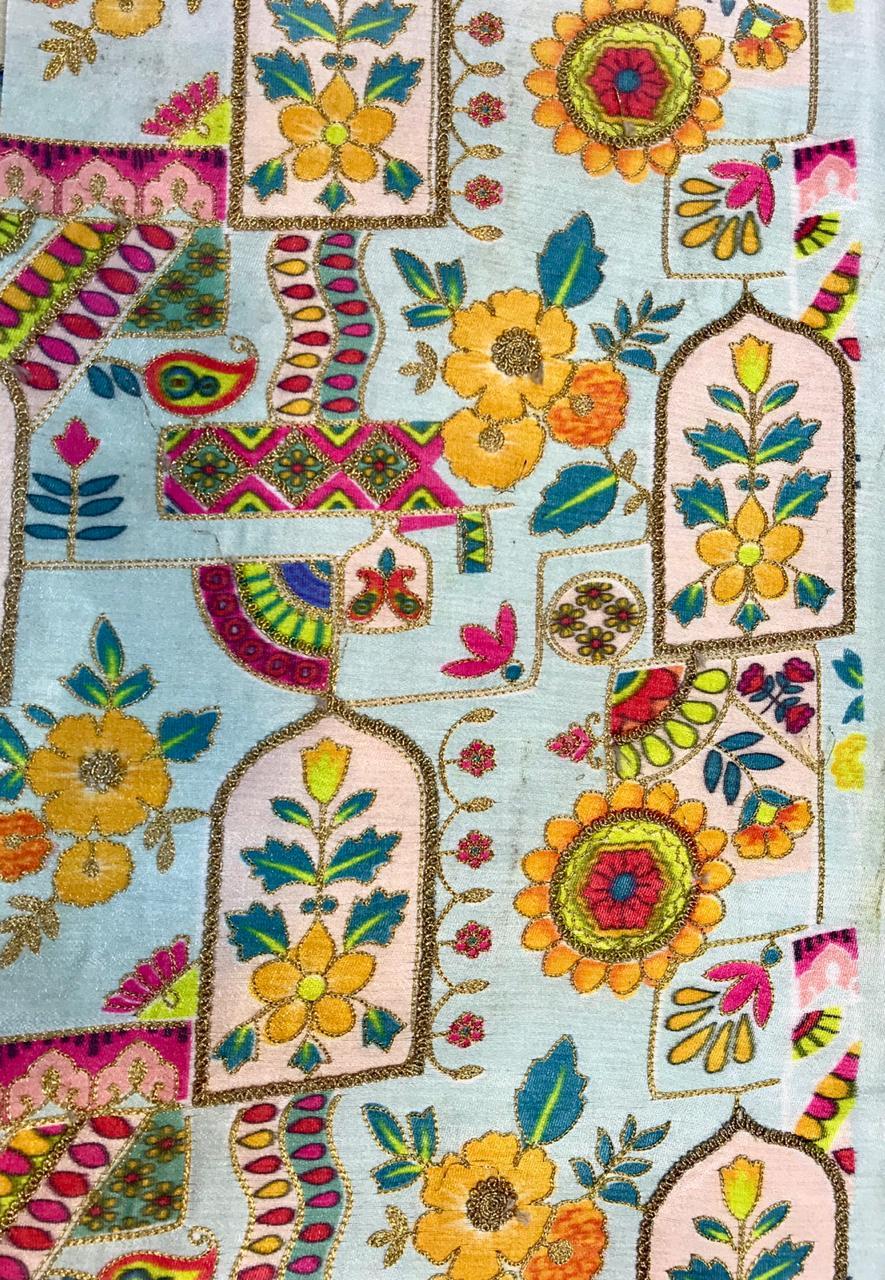 Embroidery Work With Digital Printed Fabric