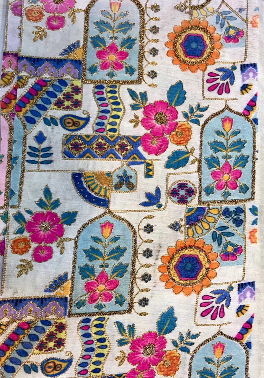 Embroidery Work With Digital Printed Fabric