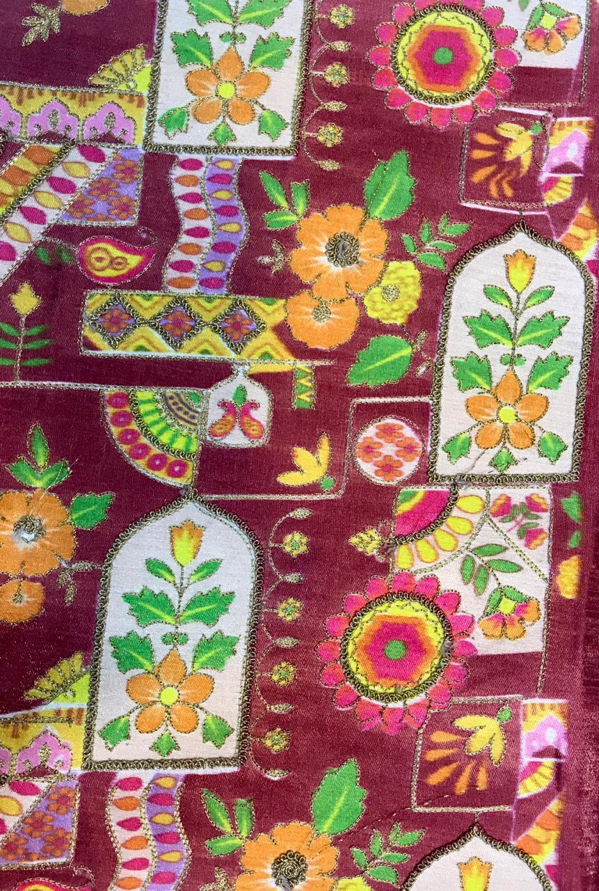 Embroidery Work With Digital Printed Fabric