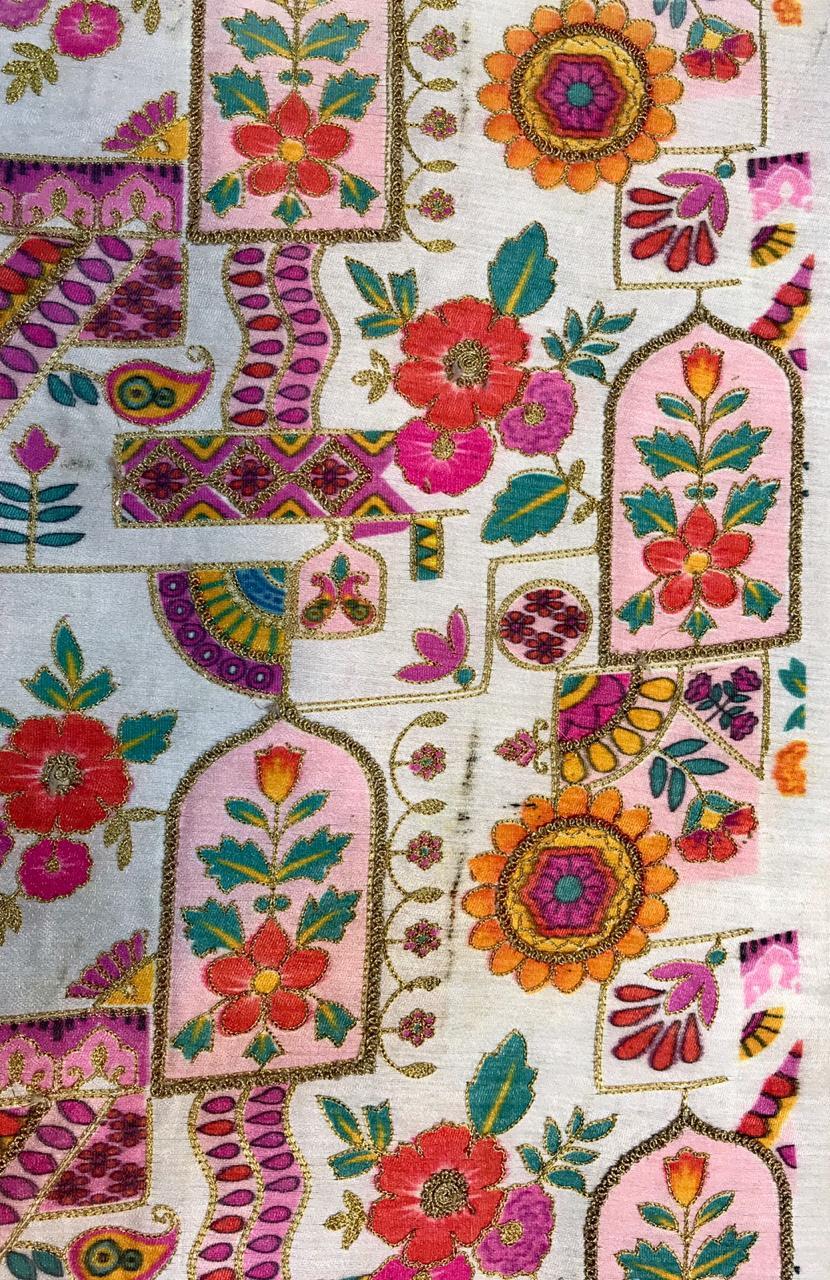 Embroidery Work With Digital Printed Fabric