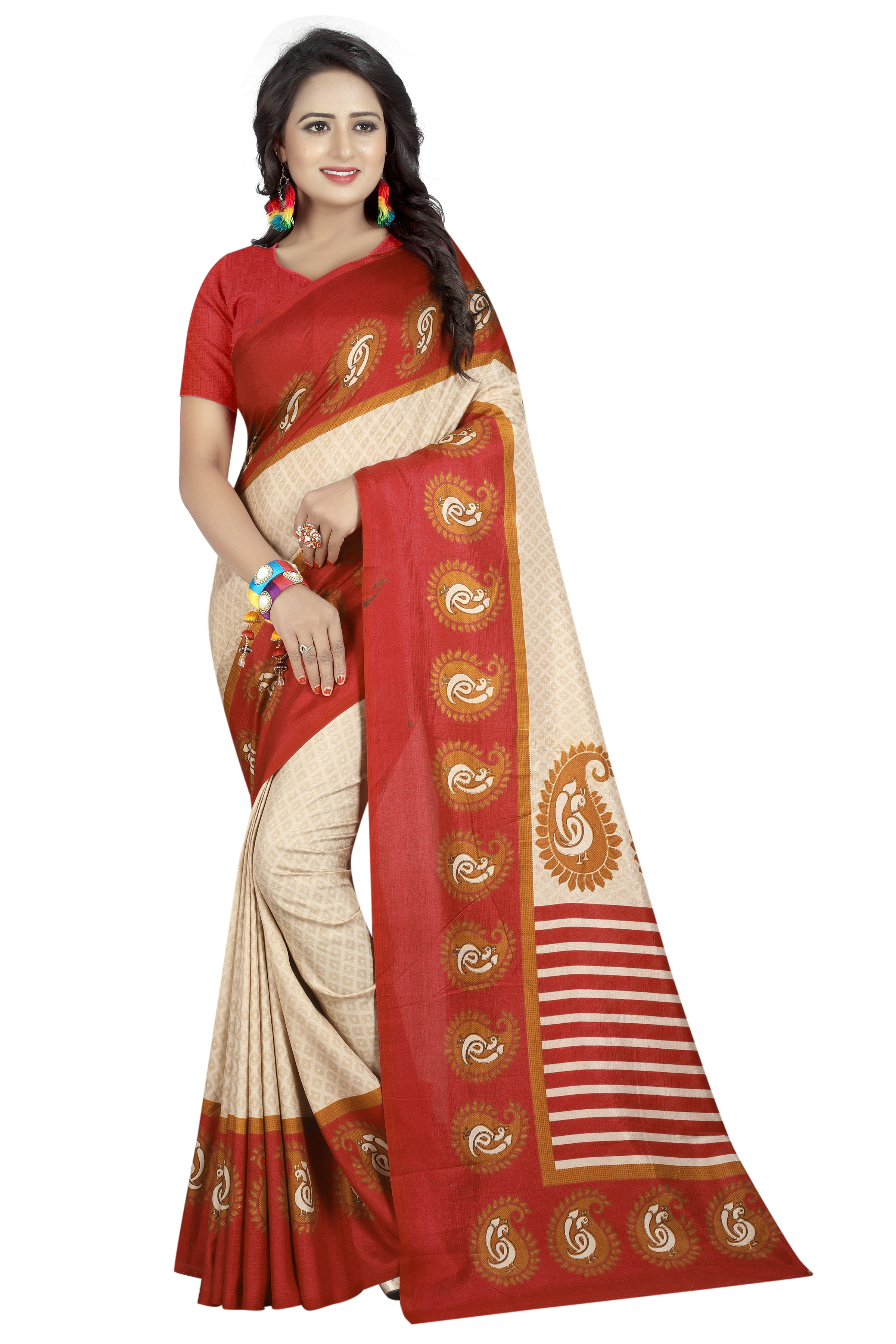 Maalgudi Silk Saree - Art Silk, Length: 5.5 Mtr, Blouse Length: 0.8 Mtr | Multy-color, Printed Pattern, Suitable For All Seasons