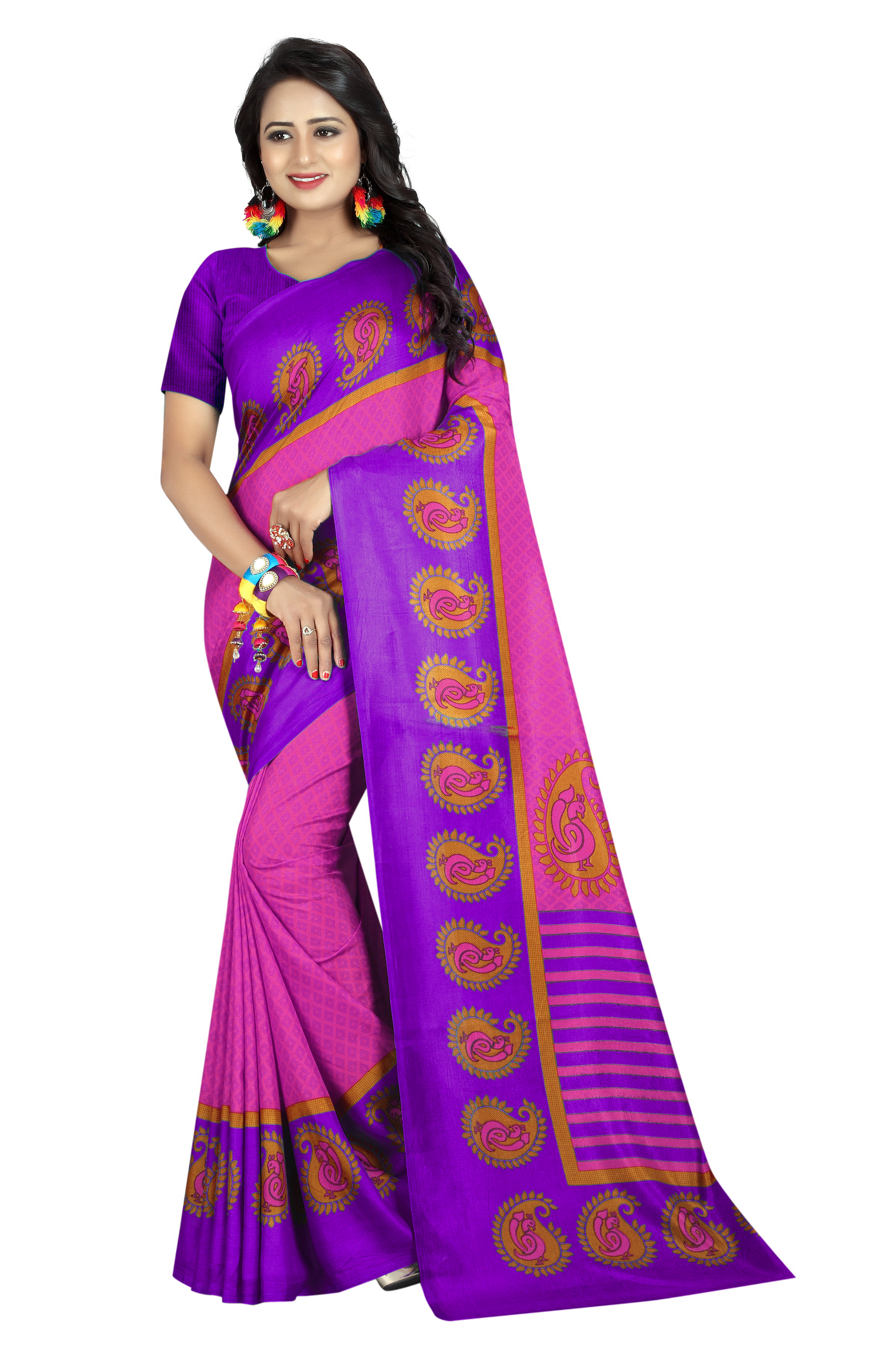 Maalgudi Silk Saree - Art Silk, Length: 5.5 Mtr, Blouse Length: 0.8 Mtr | Multy-color, Printed Pattern, Suitable For All Seasons