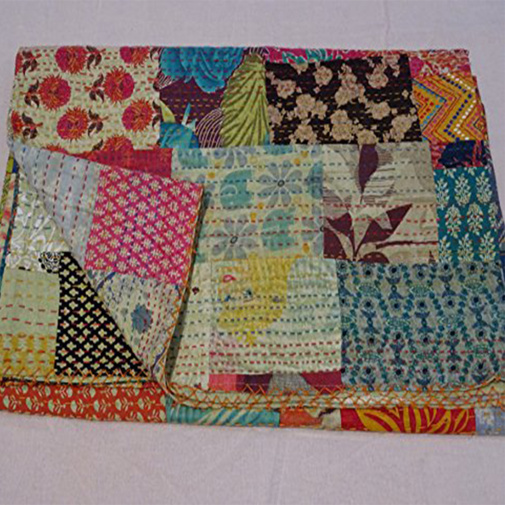 Multi Color Silk Patch Work Kantha Quilts