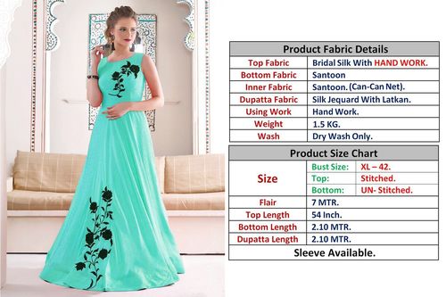 Party Wear Gowns - Silk Fabric, 54 Inch Length, Aqua Color | Sleeveless Design, Dry Wash Only