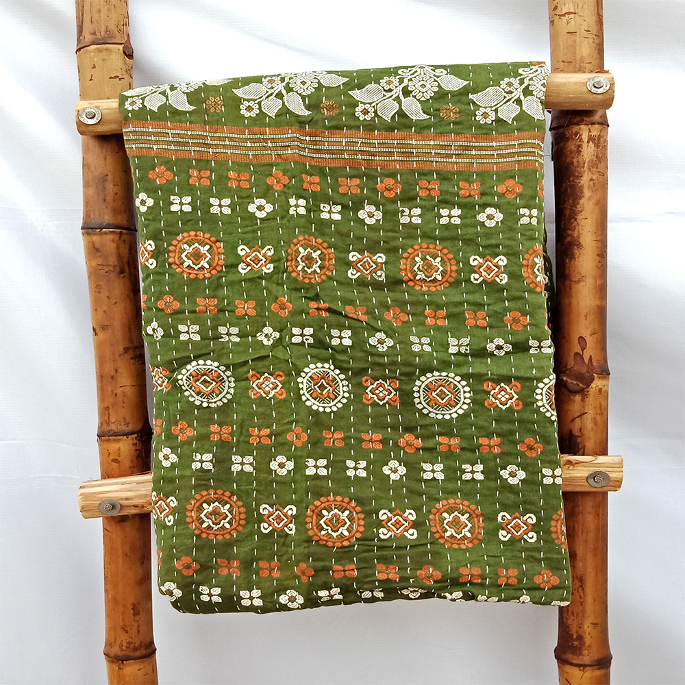 Multi Color Saree Silk Vintage Kantha Reusable Patchwork Quilt