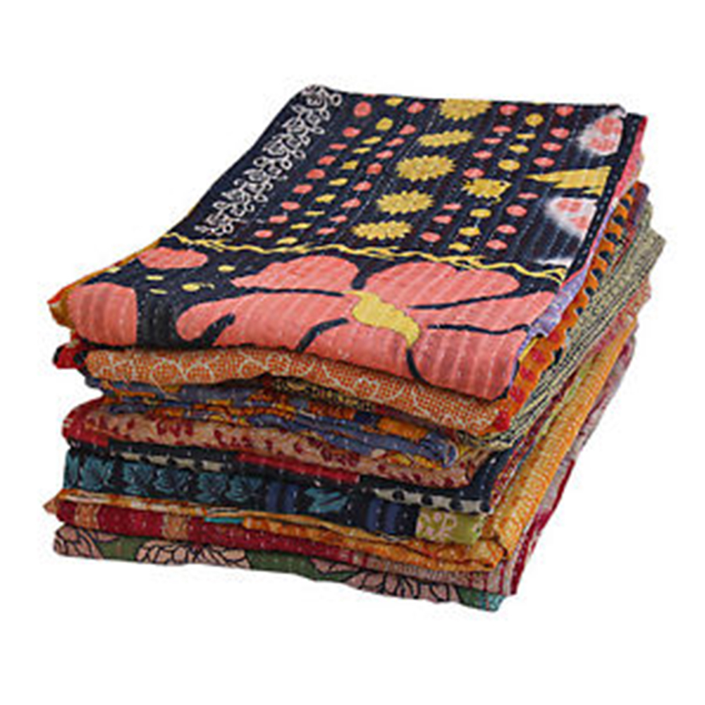 Multi Color Saree Silk Vintage Kantha Reusable Patchwork Quilt