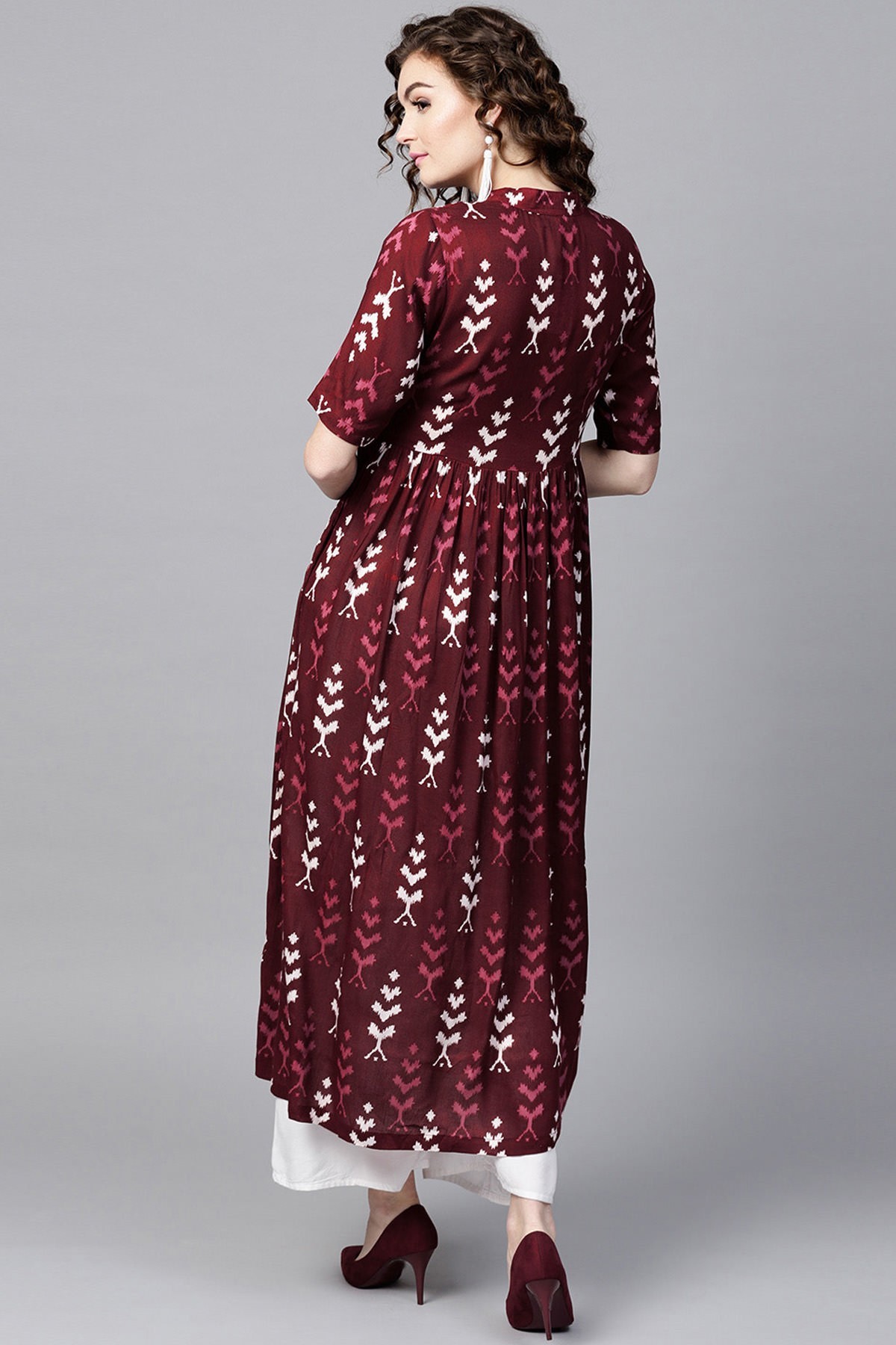 Maroon Ikat Front Open Shirt Kurta Bust Size: Standard Bust Size: Xs-31