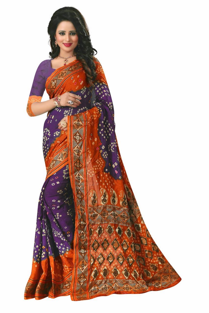 Blue Bandhani Print Silk Saree