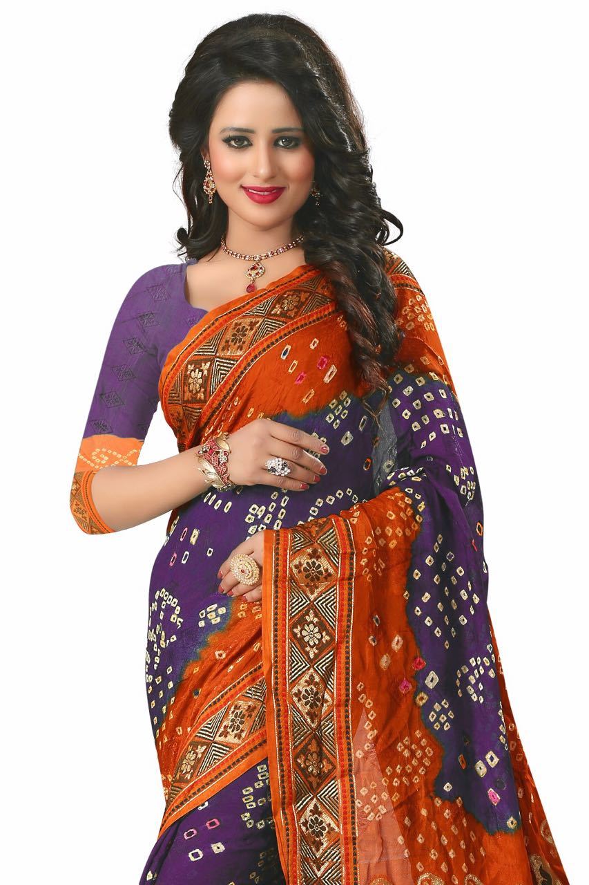 Blue Bandhani Print Silk Saree