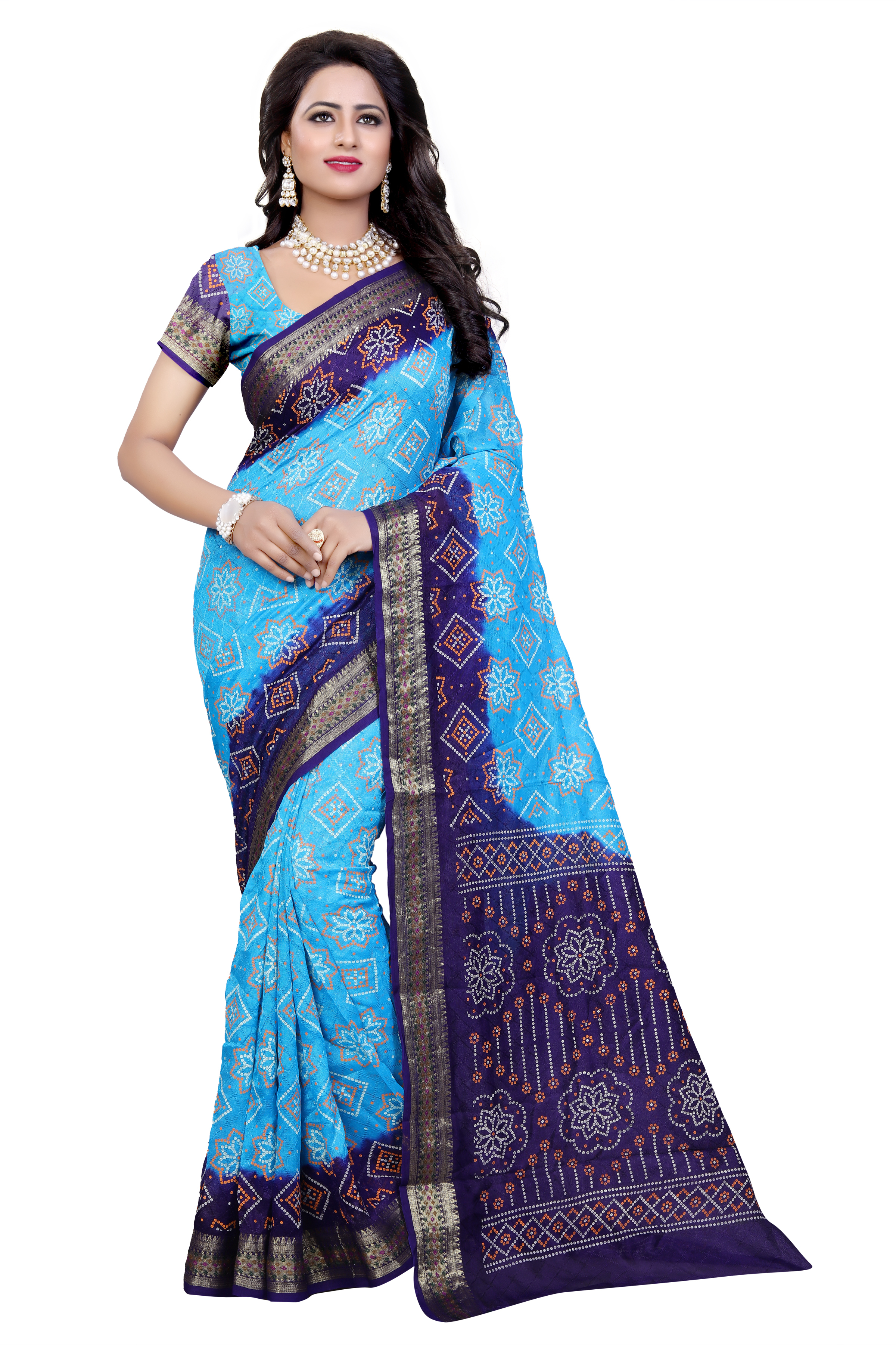 Red Fancy Art Printed Bandhani Saree