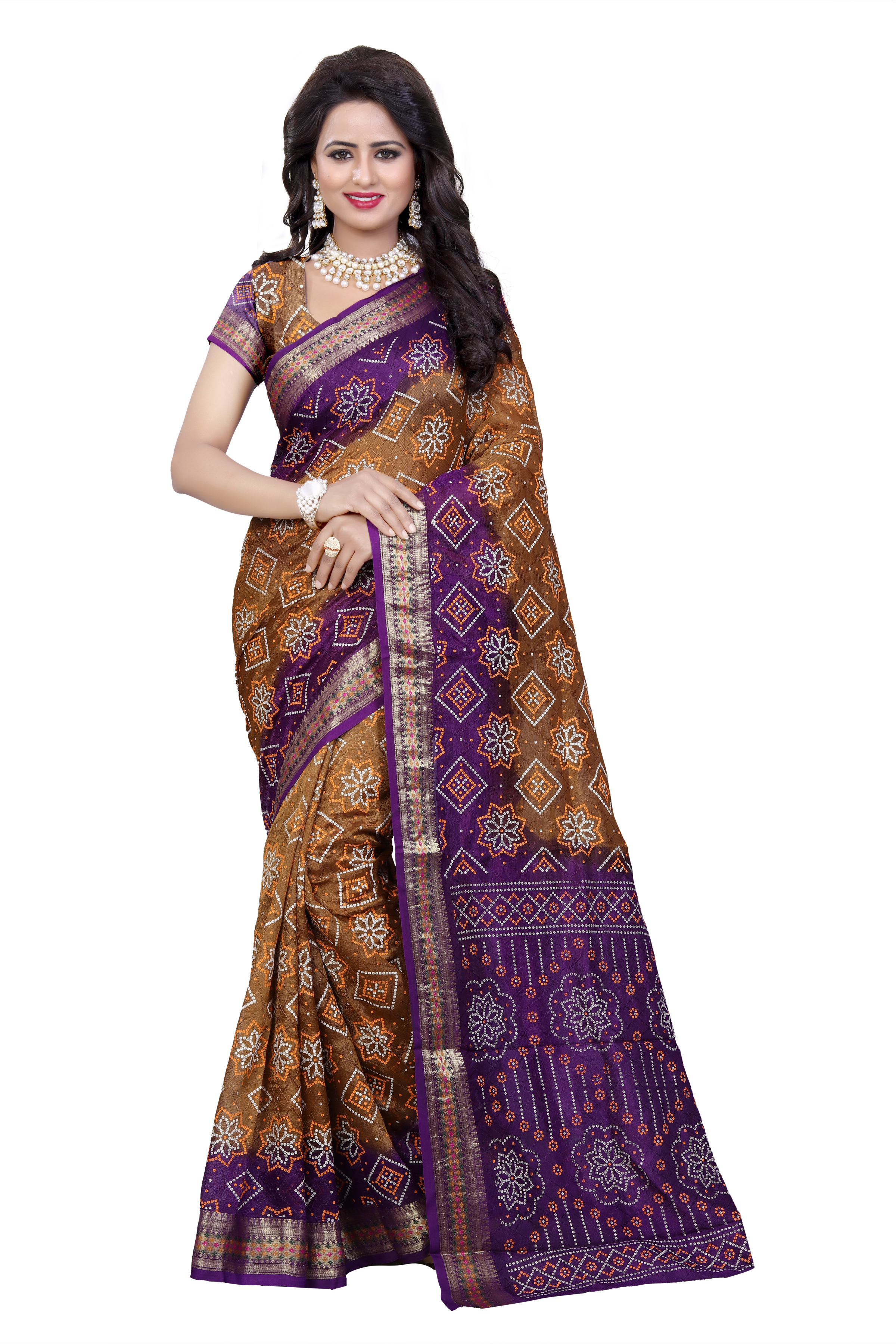 Red Fancy Art Printed Bandhani Saree