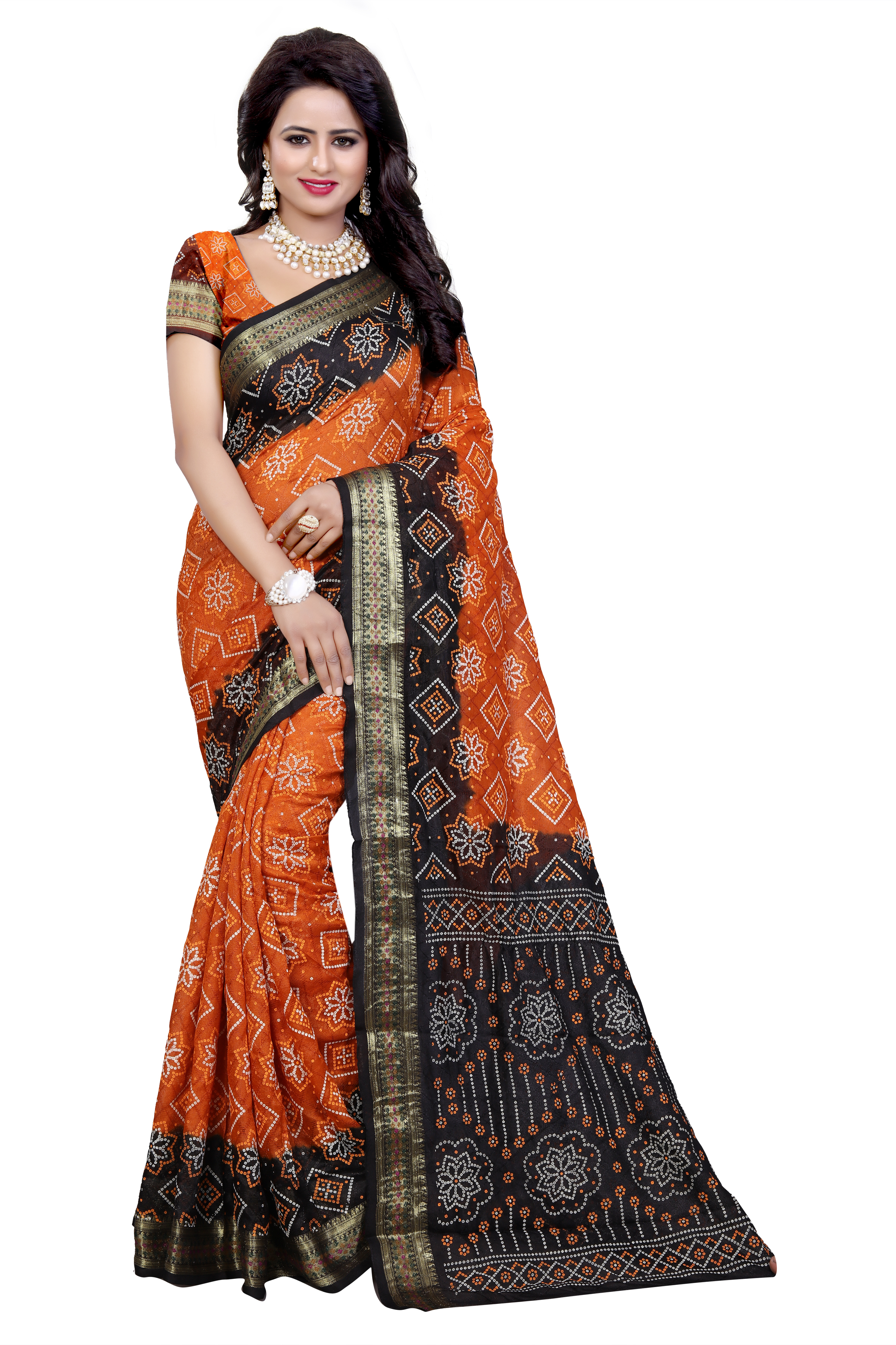 Red Fancy Art Printed Bandhani Saree