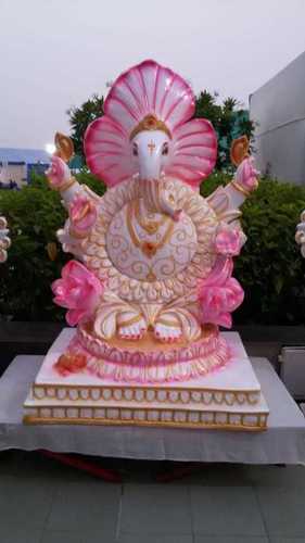 Ganesh Ji Sitting Statue - Stone, 10-12 Foot Height | Polished Pink Finish, Religious Hindu Theme