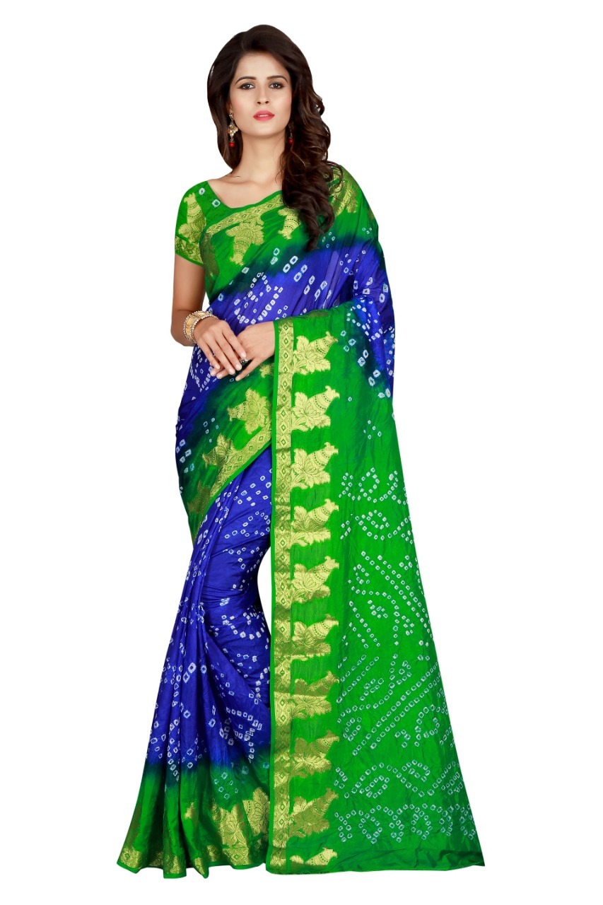 Bandhani Printed Saree - Art Silk, Length 5.5 Mtr, Blouse Length 0.8 Mtr | Vibrant Colors: Blue, Pink, Black, Purple, Red, Green, Stylish Printed Pattern