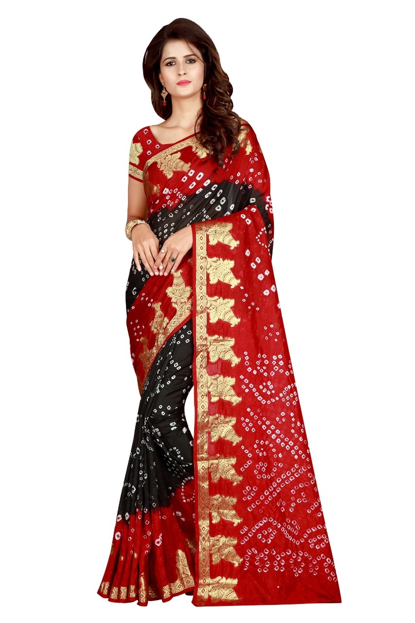 Bandhani Printed Saree - Art Silk, Length 5.5 Mtr, Blouse Length 0.8 Mtr | Vibrant Colors: Blue, Pink, Black, Purple, Red, Green, Stylish Printed Pattern