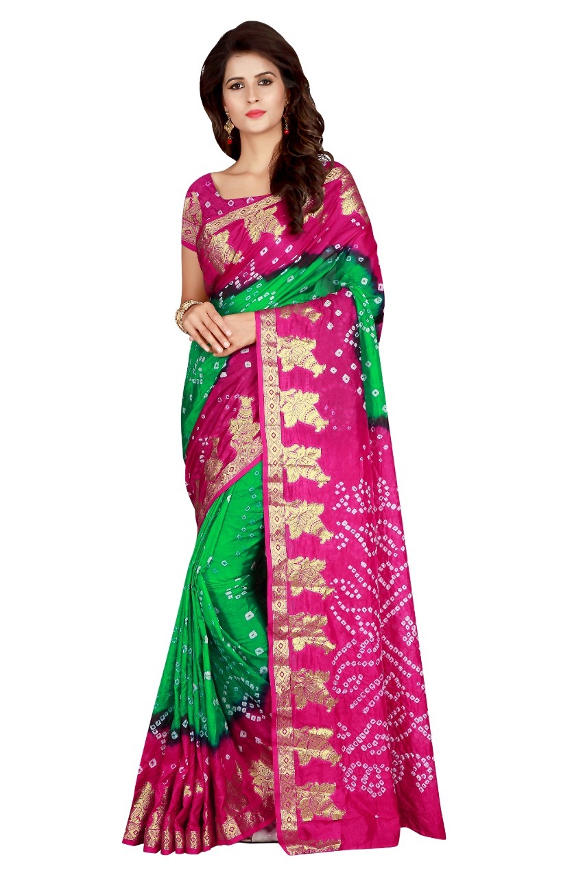 Bandhani Printed Saree - Art Silk, Length 5.5 Mtr, Blouse Length 0.8 Mtr | Vibrant Colors: Blue, Pink, Black, Purple, Red, Green, Stylish Printed Pattern