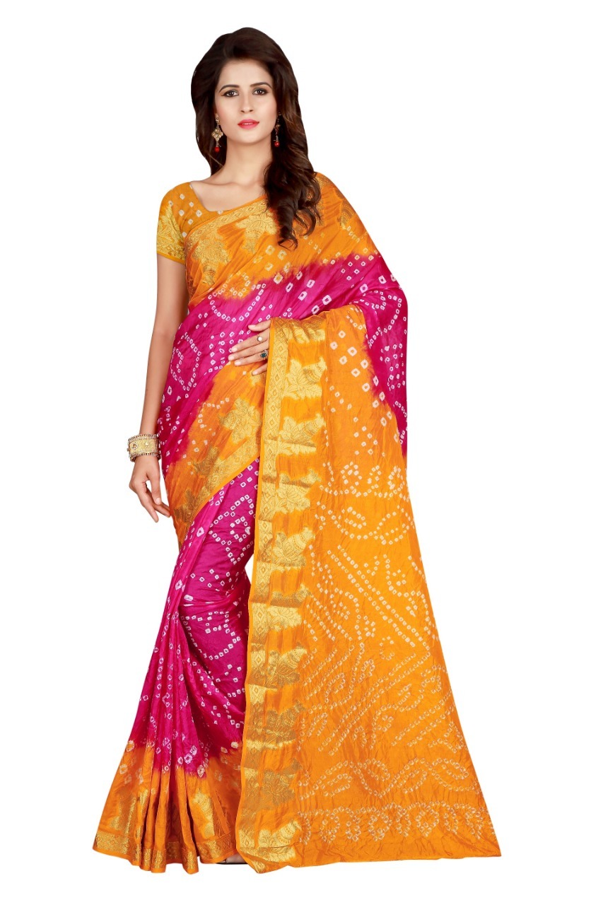 Bandhani Printed Saree - Art Silk, Length 5.5 Mtr, Blouse Length 0.8 Mtr | Vibrant Colors: Blue, Pink, Black, Purple, Red, Green, Stylish Printed Pattern