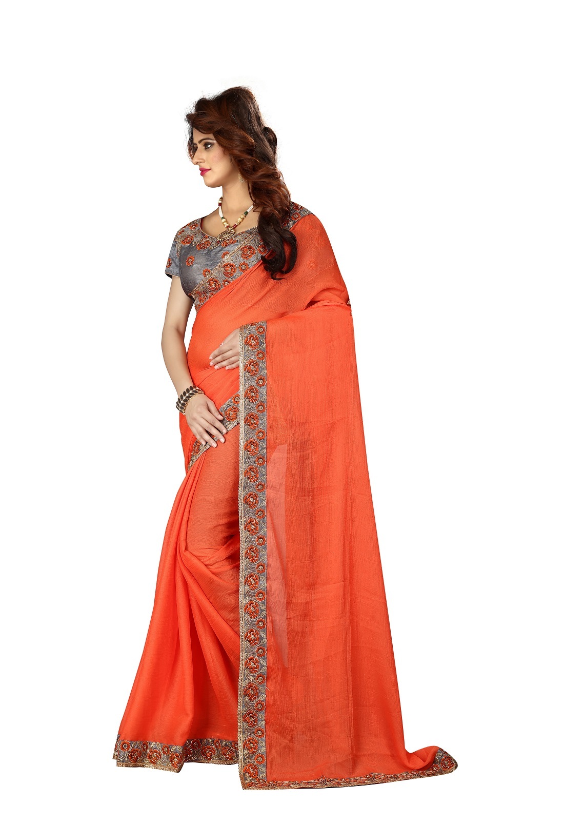 Yellow Designer Chiffon Saree With Golden Lace