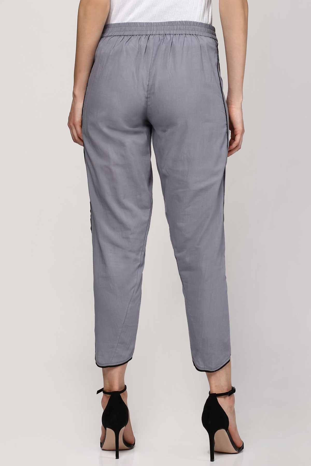Grey Dhoti Pants - 100% Cotton, Standard Sizes Xs-xxl, Ankle Length, Solid Grey Color, Comfort Fit With Elastic Waist, Unlined Design For Casual Wear