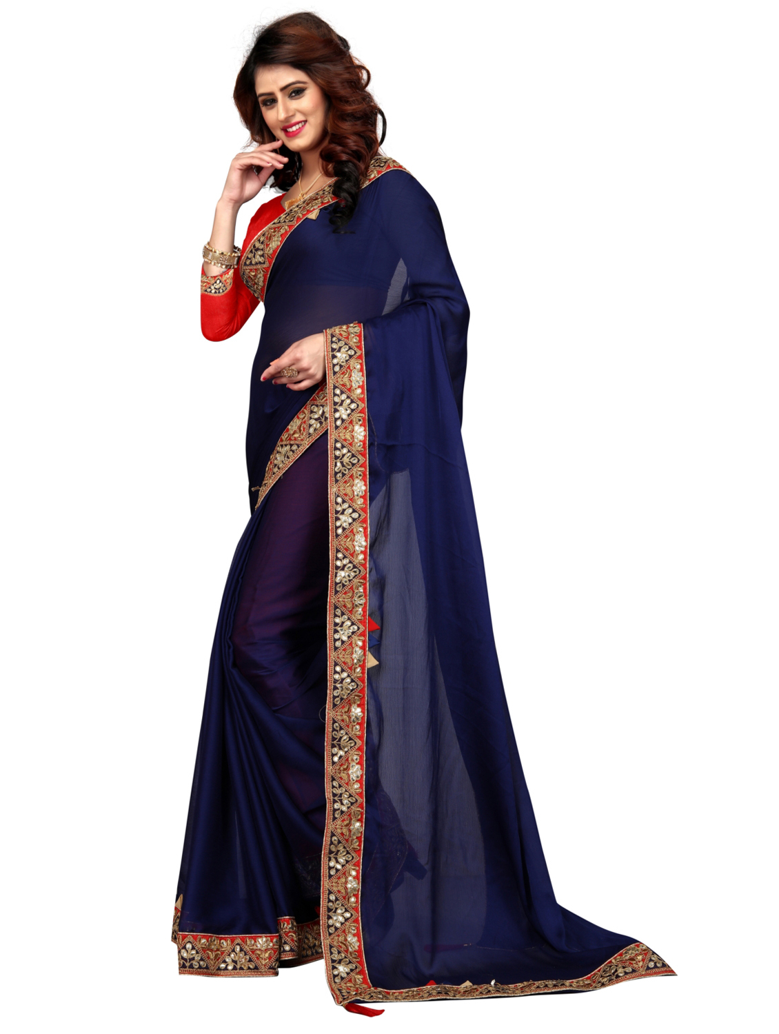 Blue Designer Chiffon Sarees With Lace