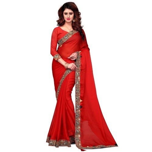 Blue Designer Chiffon Sarees With Lace